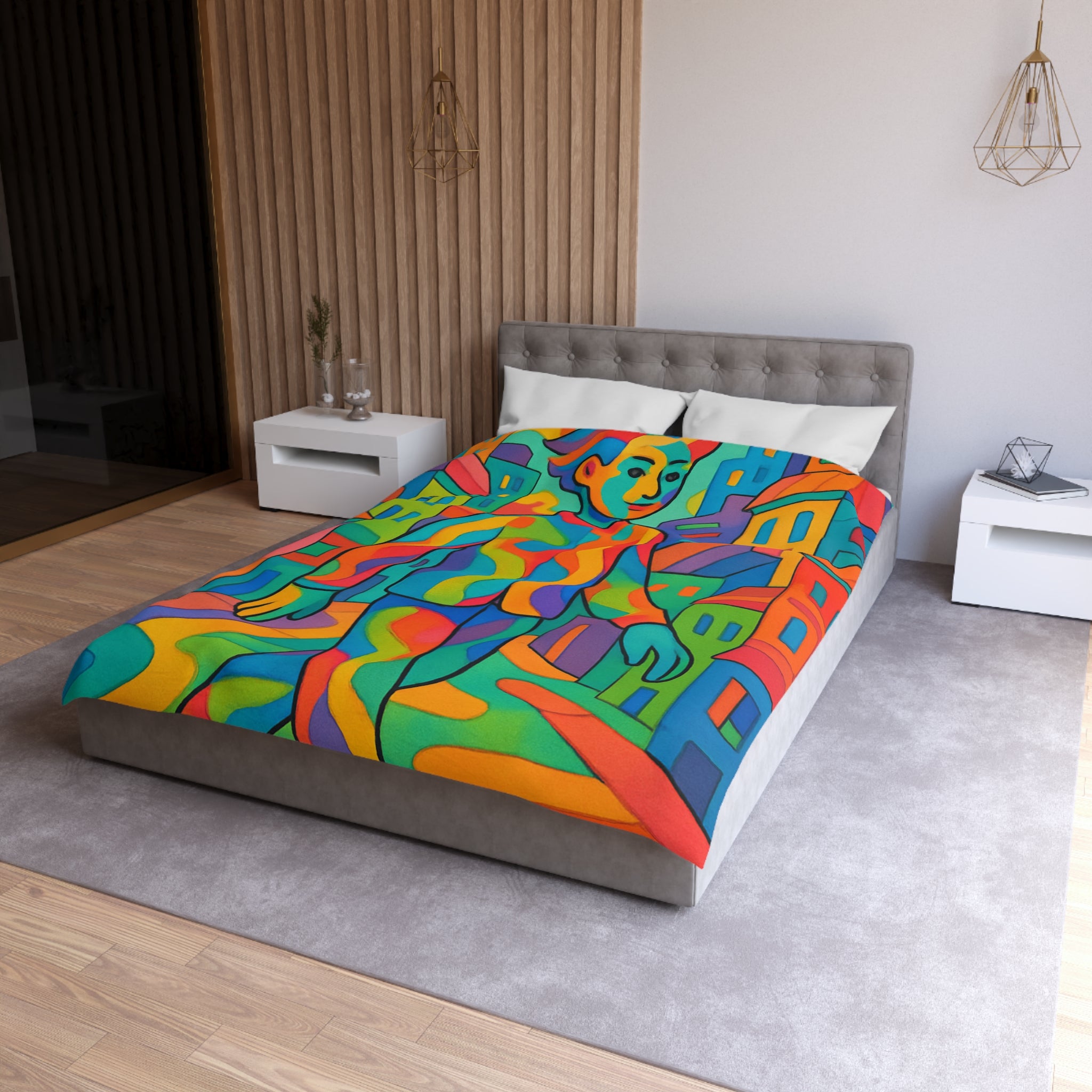 Housse de Couette Microfibre Motif Créatif Original Style Contemporain Chambre Élégante