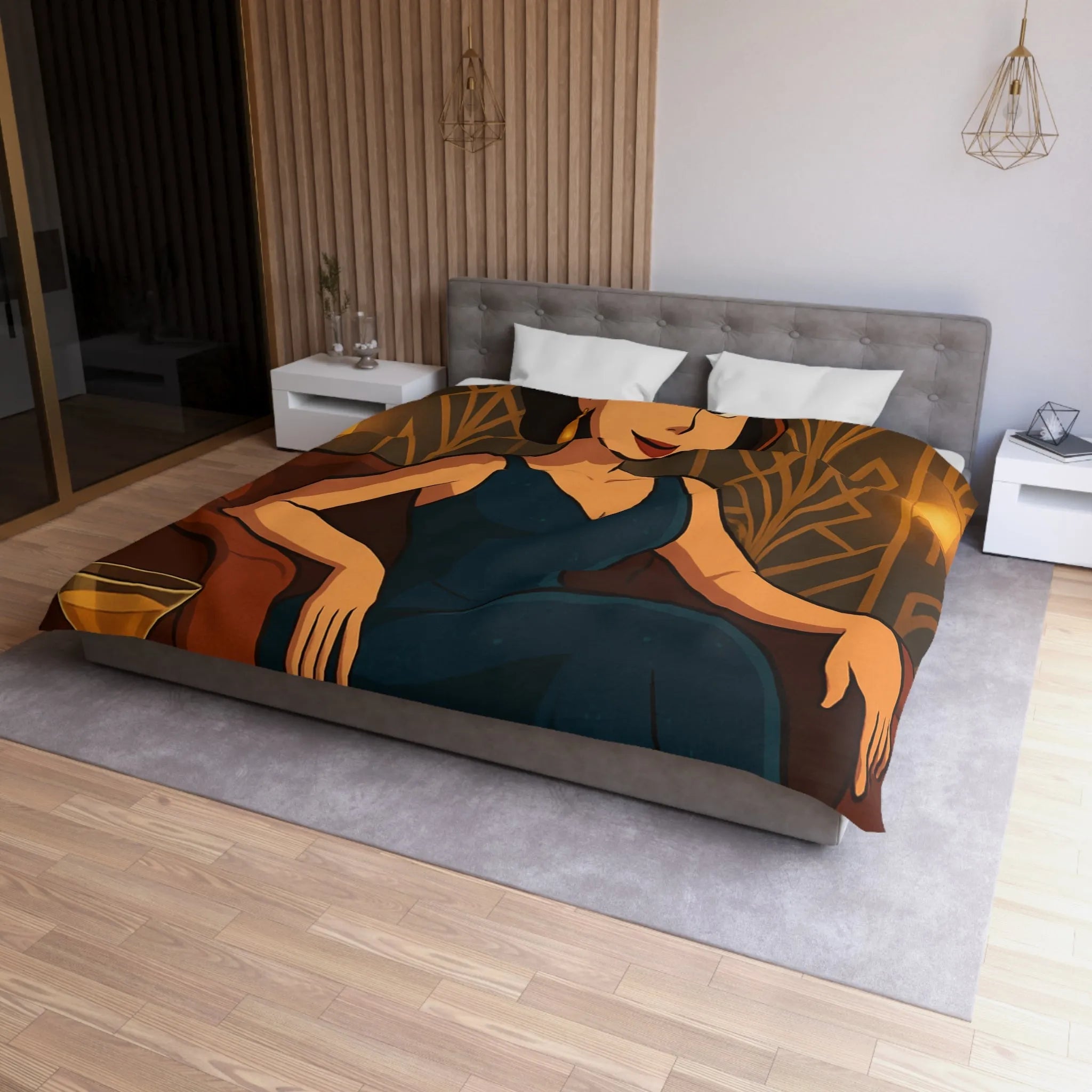 Élégance Art Déco : Housse de couette avec design femme glamour et cocktail martini