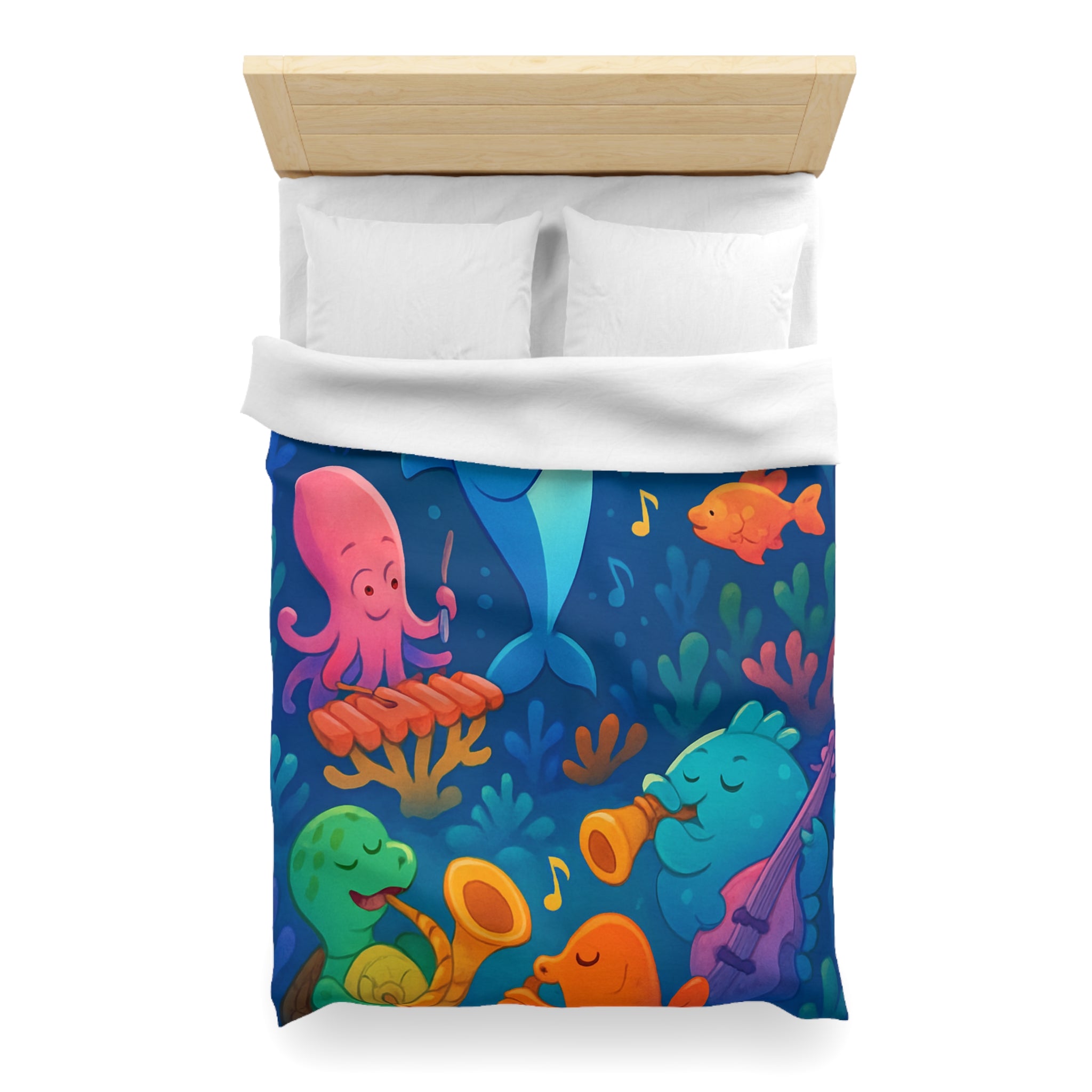 Housse de couette océan joyeux avec animaux marins et notes musicales colorées