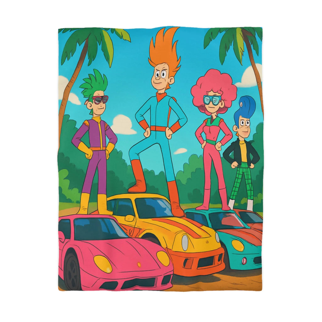 Housse de Couette Colorée avec Design de Voitures et Personnages Vibrants pour Enfants