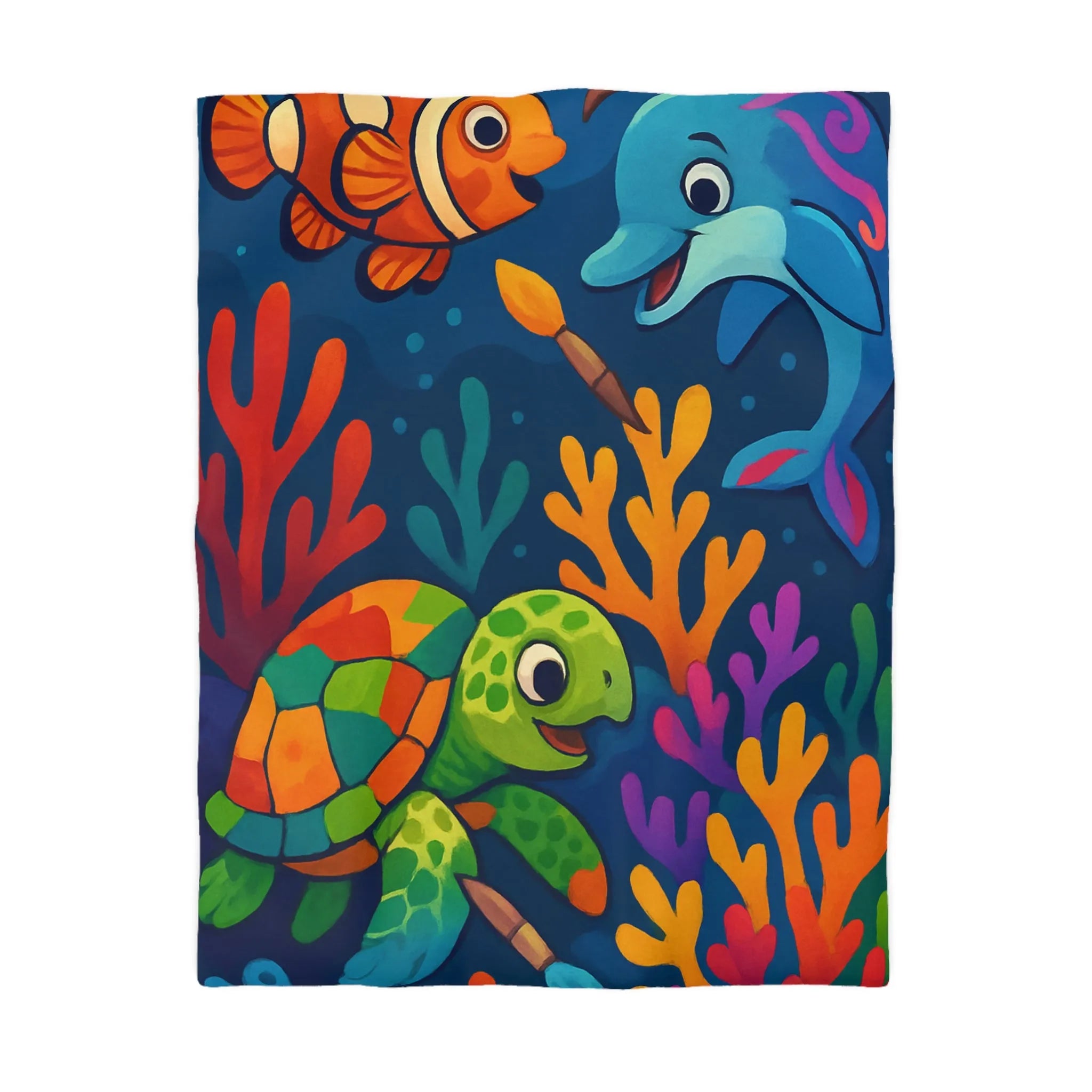 Housse de couette enfants avec animaux marins colorés et coraux vifs sous l'océan