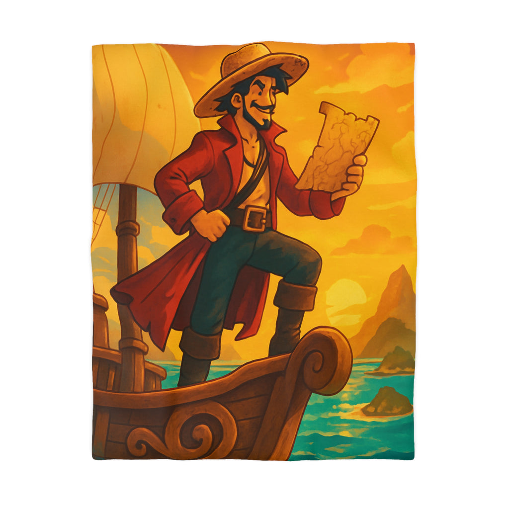 Housse de Couette Pirate Aventurier sur Bateau en Mer au Coucher du Soleil