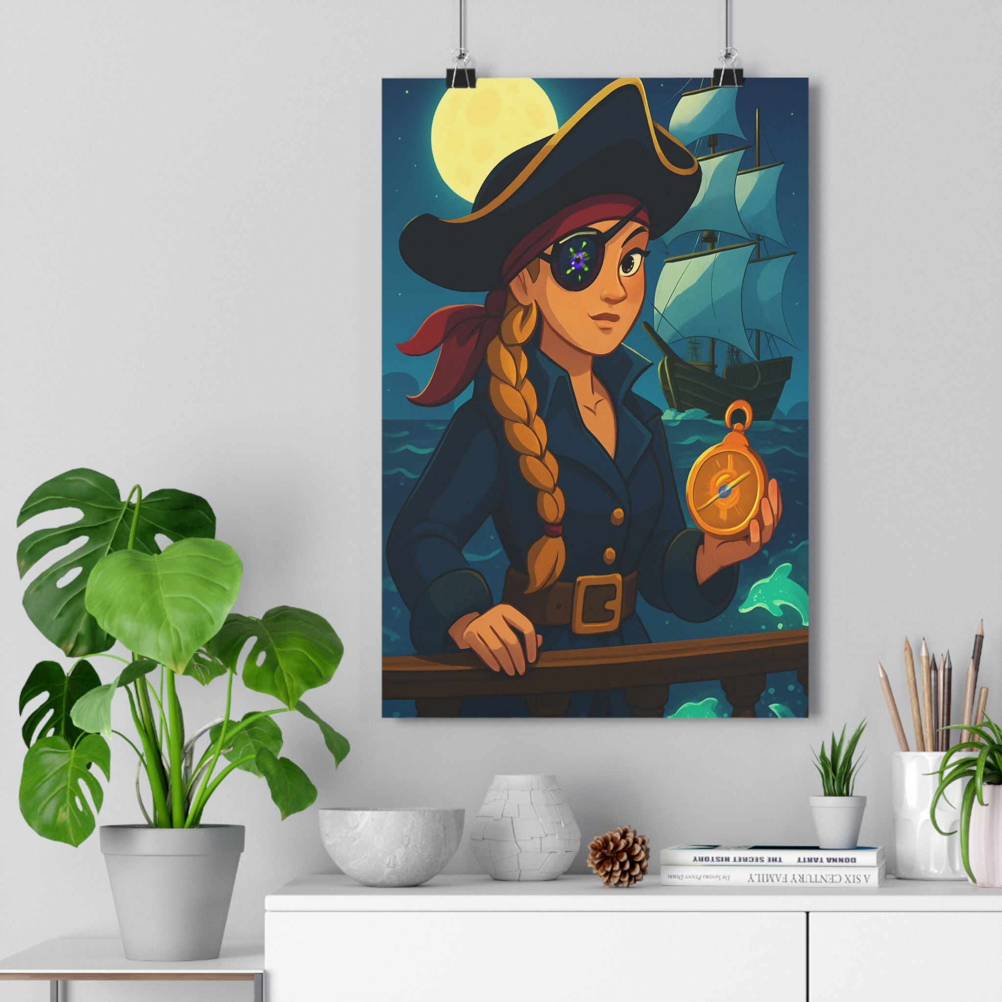 Poster décoratif pirate cartoon lumineux bleu blanc ciel étoilé aventure chambre enfant magique marin