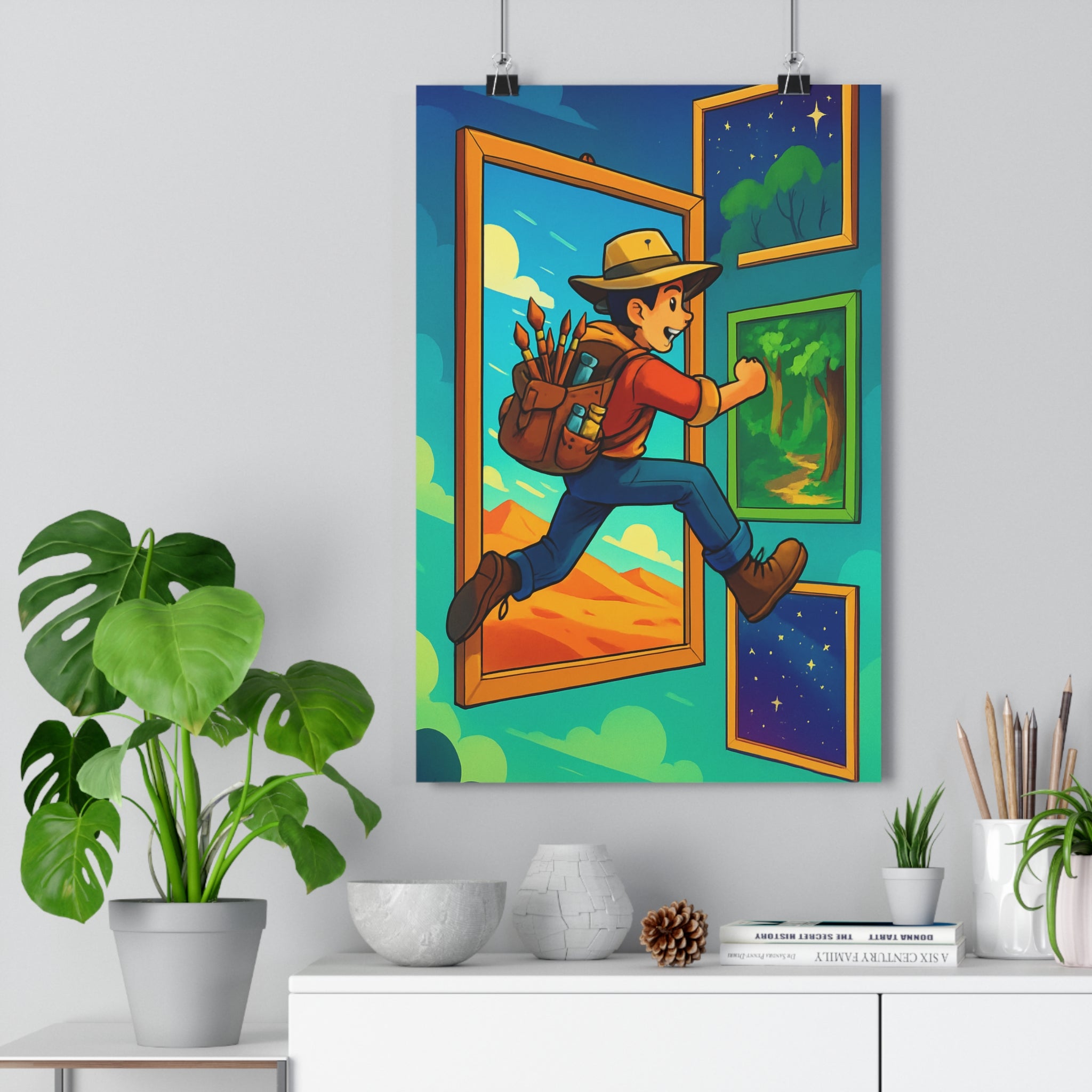 Poster décoratif aventure cadre coloré explorateur joyeux salon moderne chambre dynamique unique éclatant qualité
