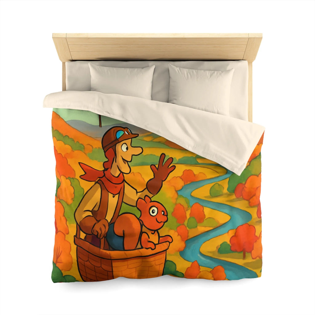 Housse de couette automnale avec montgolfière et paysage coloré pour chambre chaleureuse