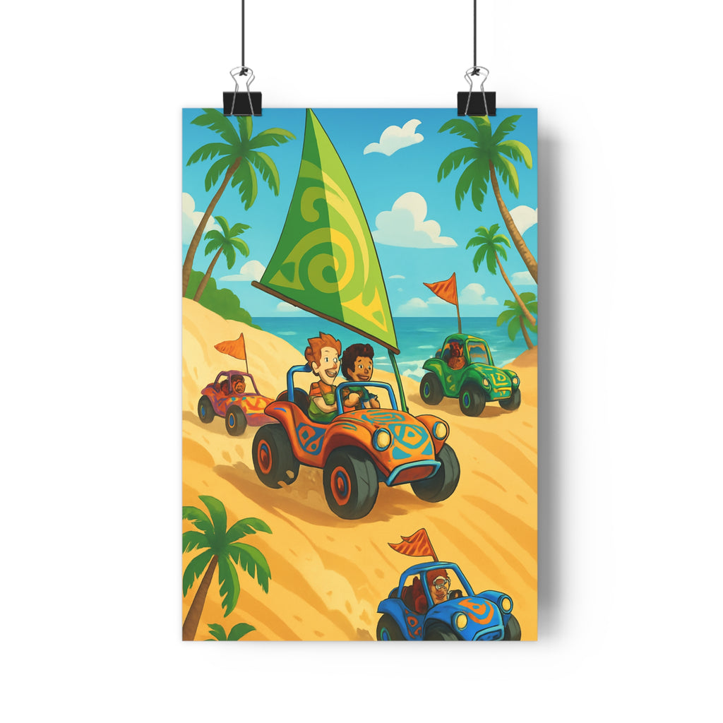 Poster décoratif cartoon joyeux orange vert bleu violet plage chambre enfant aventure tropical qualité