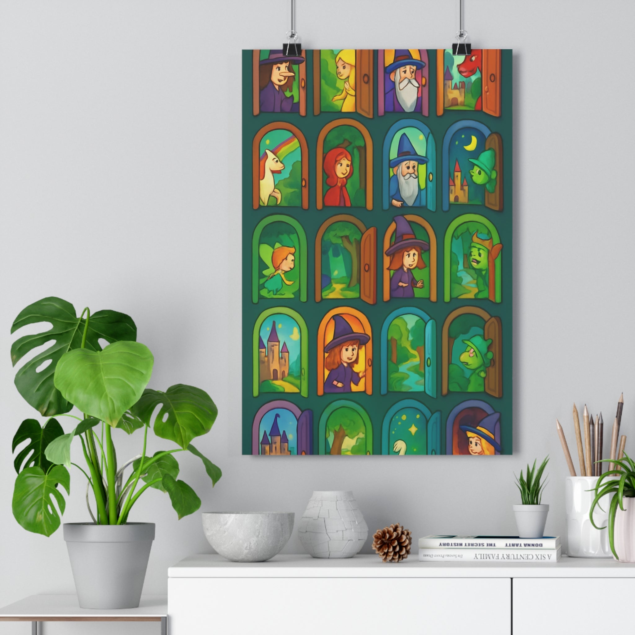 Poster décoratif alphabet féerique dessin animé magique coloré mystique chambre enfant salon vibrant lumineux