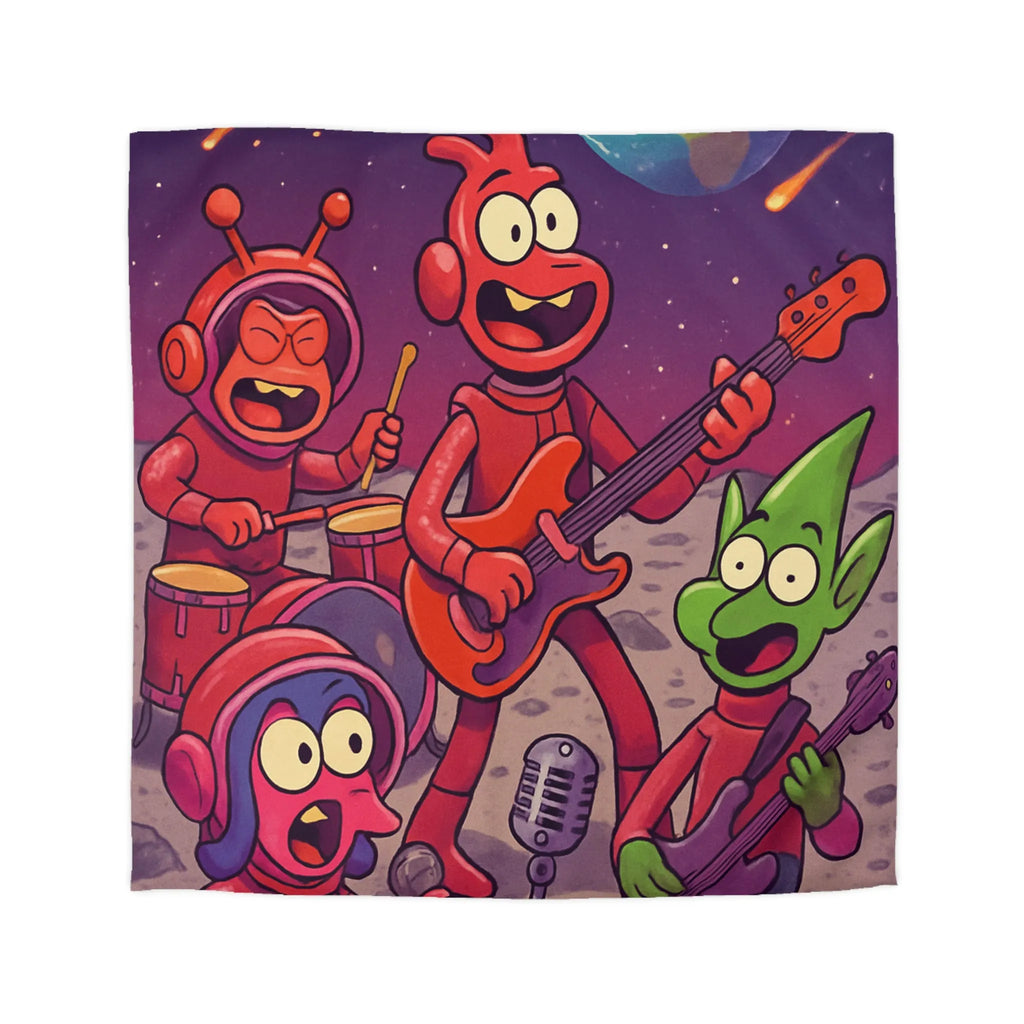 Housse de Couette Éclectique avec Aliens Musiciens sous Ciel Étoilé pour Chambre Unique