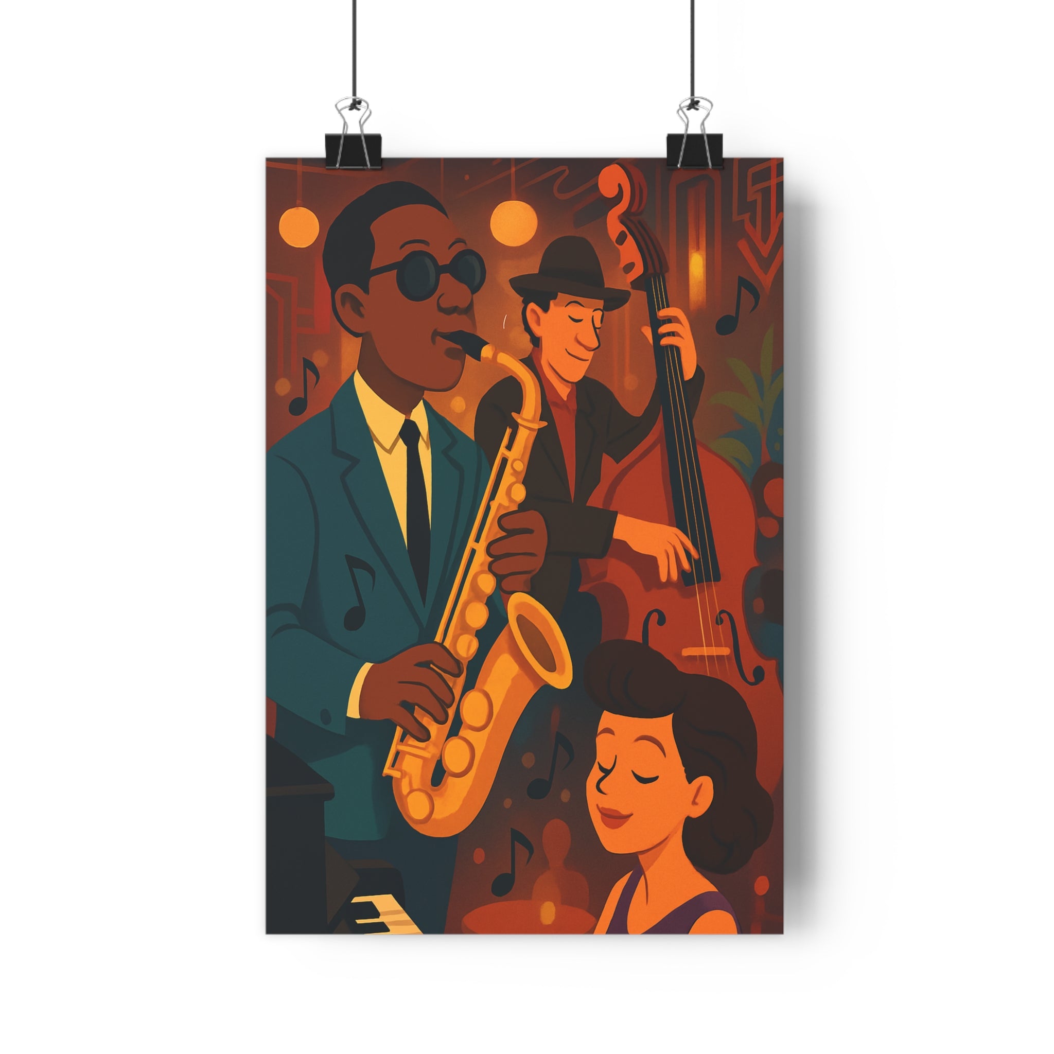 Poster décoratif jazz rétro vintage art déco doré chaud salon musicien ambiance 30x46 joyeux