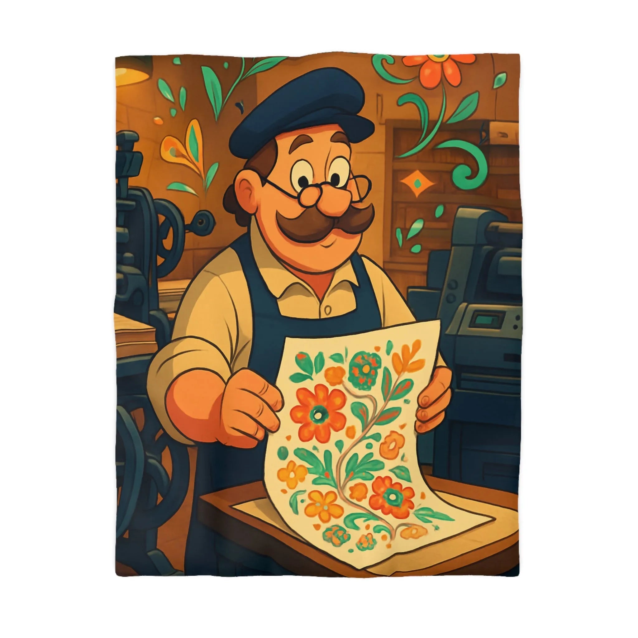 Housse de couette florale vintage joyeuse, artisan, motifs éclatants pour décoration chaleureuse charmante