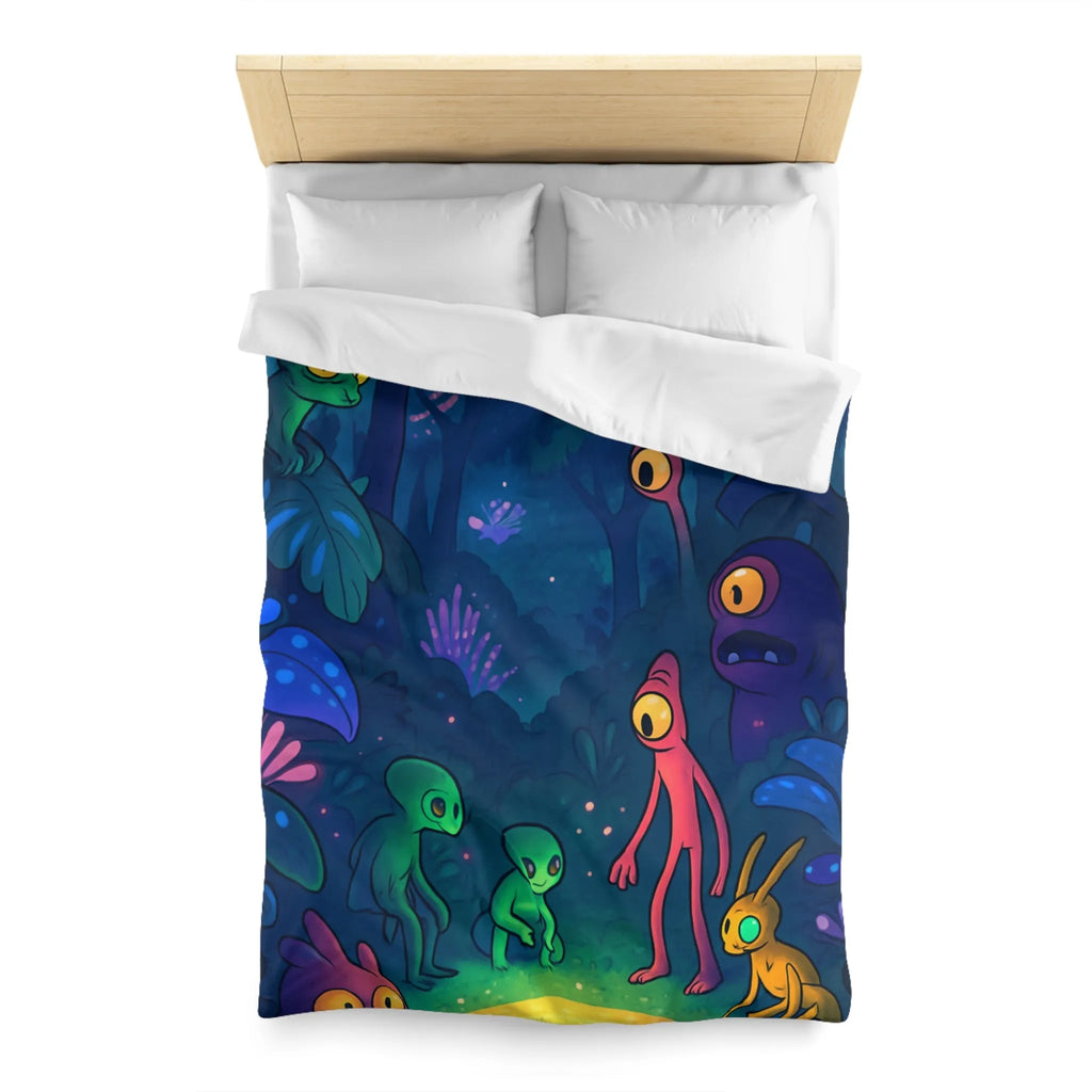 Housse de couette forêt magique avec créatures fantastiques et éclairage féérique luminescent