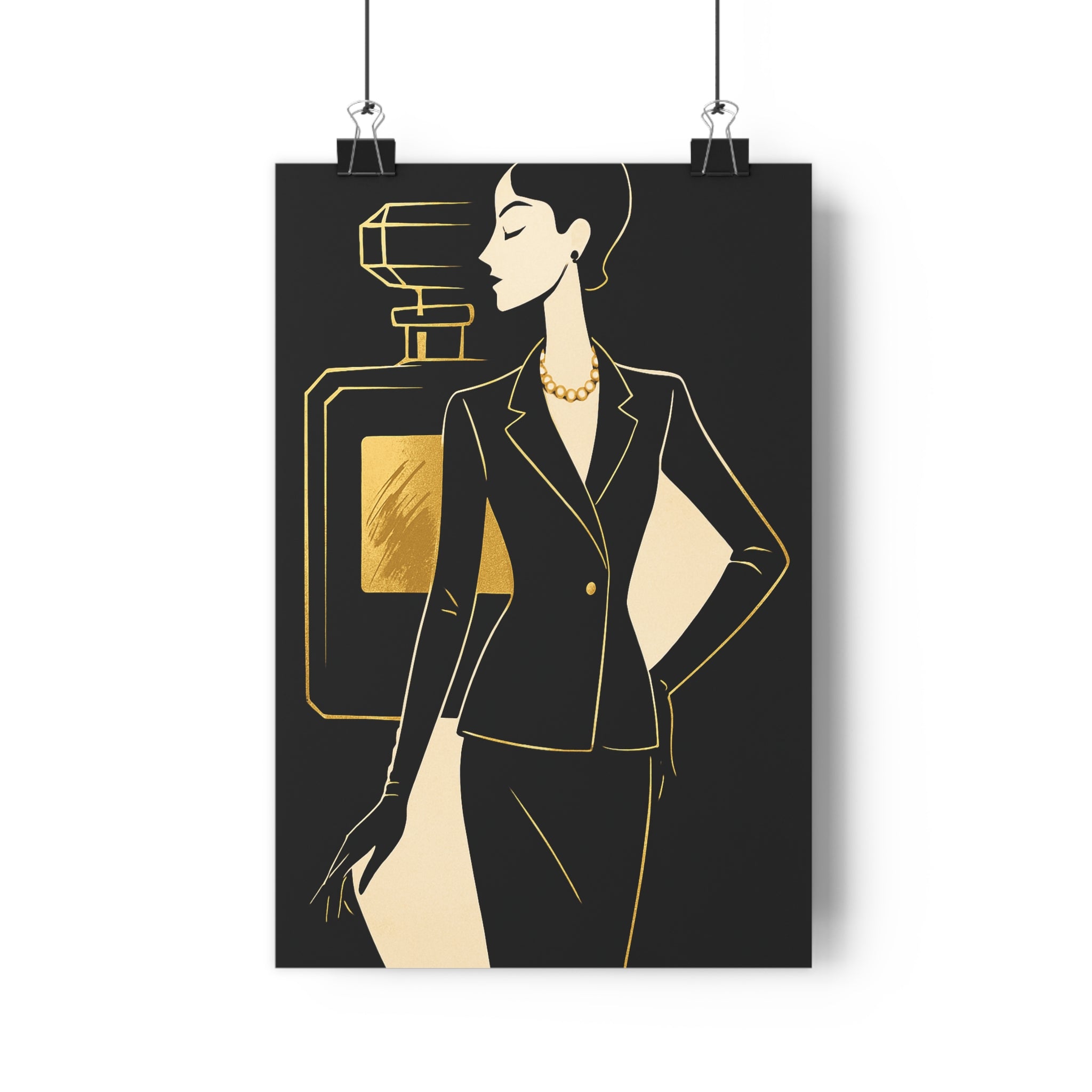 Poster décoratif femme stylisée moderne noir or dessin animé luxe chic salon chambre qualité