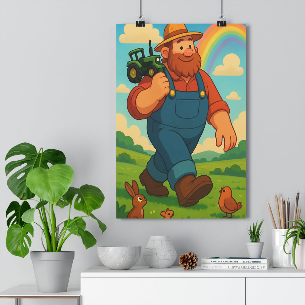 Poster décoratif cartoon fermier prairie animaux coloré joyeux enfant chambre salon arcenciel qualité qualité