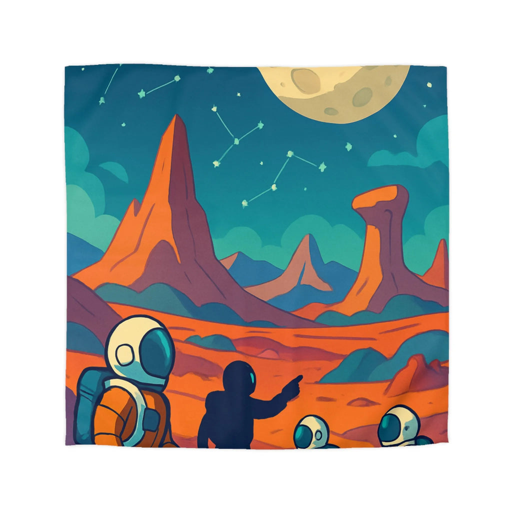 Exploration spatiale colorée : Astronautes sous la lune et constellations étoilées