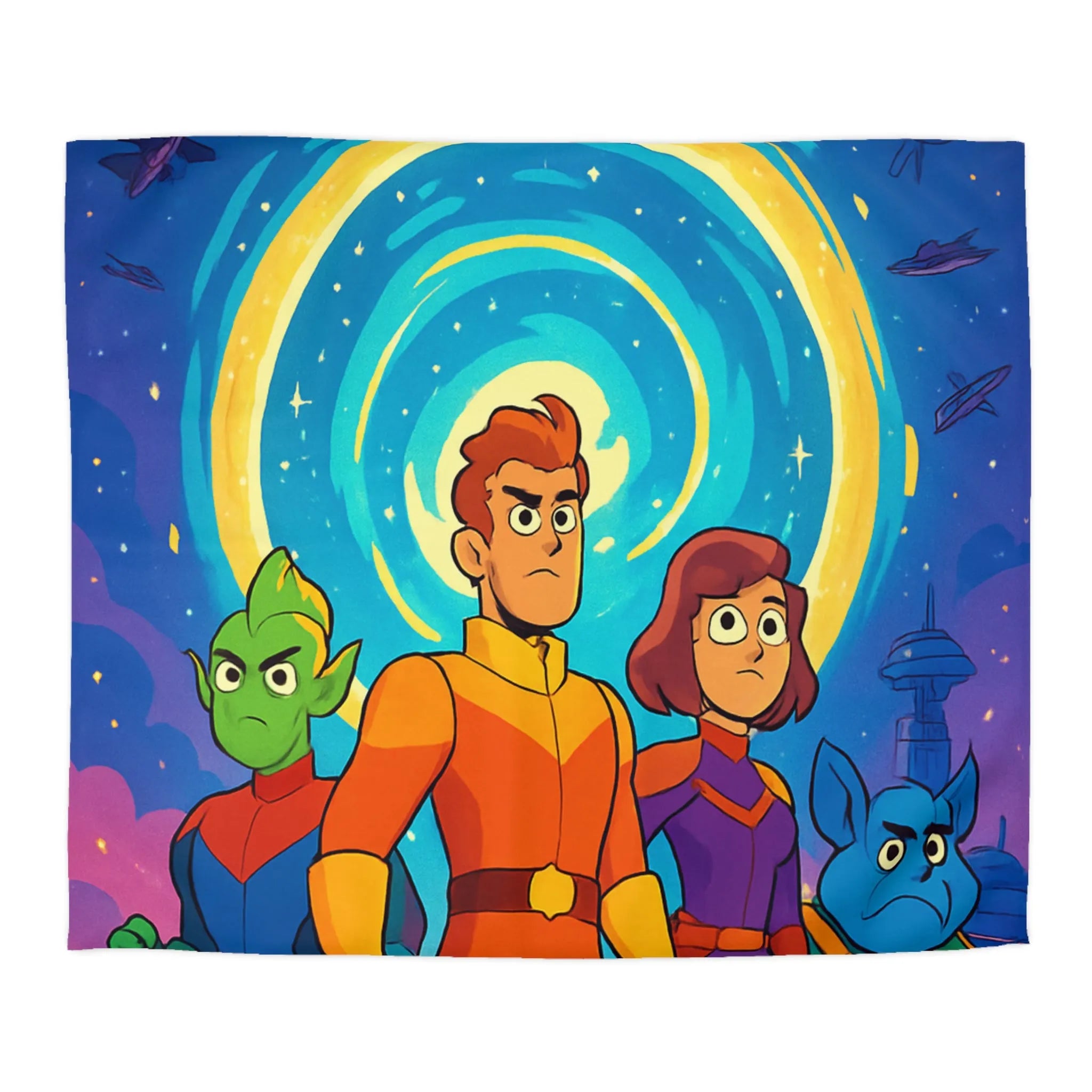 Housse de Couette Animée avec Héros Intergalactiques et Portail Éclairé pour Chambre Enfant