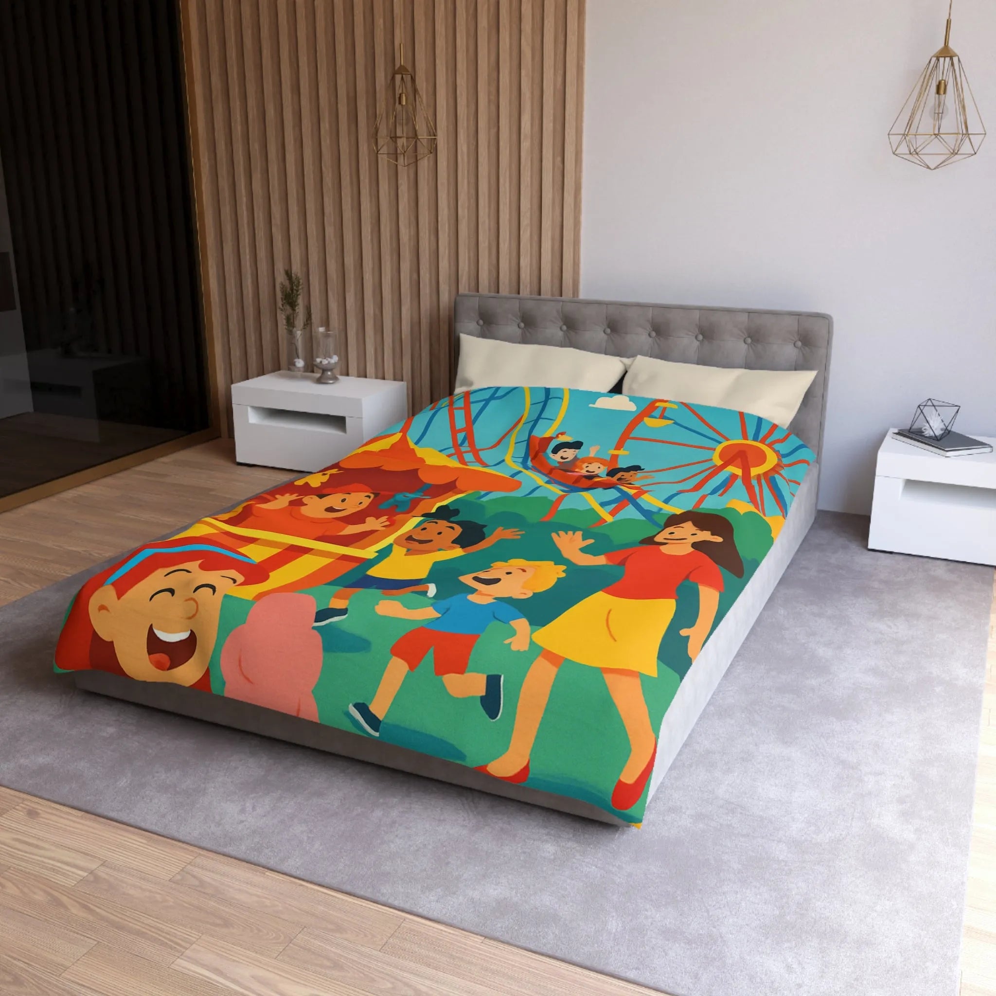 Housse de couette amusante pour enfants avec parc d'attractions coloré et joyeux