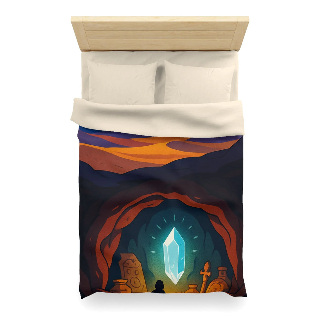 Housse de couette avec paysage nocturne et cristal lumineux dans une grotte mystérieuse