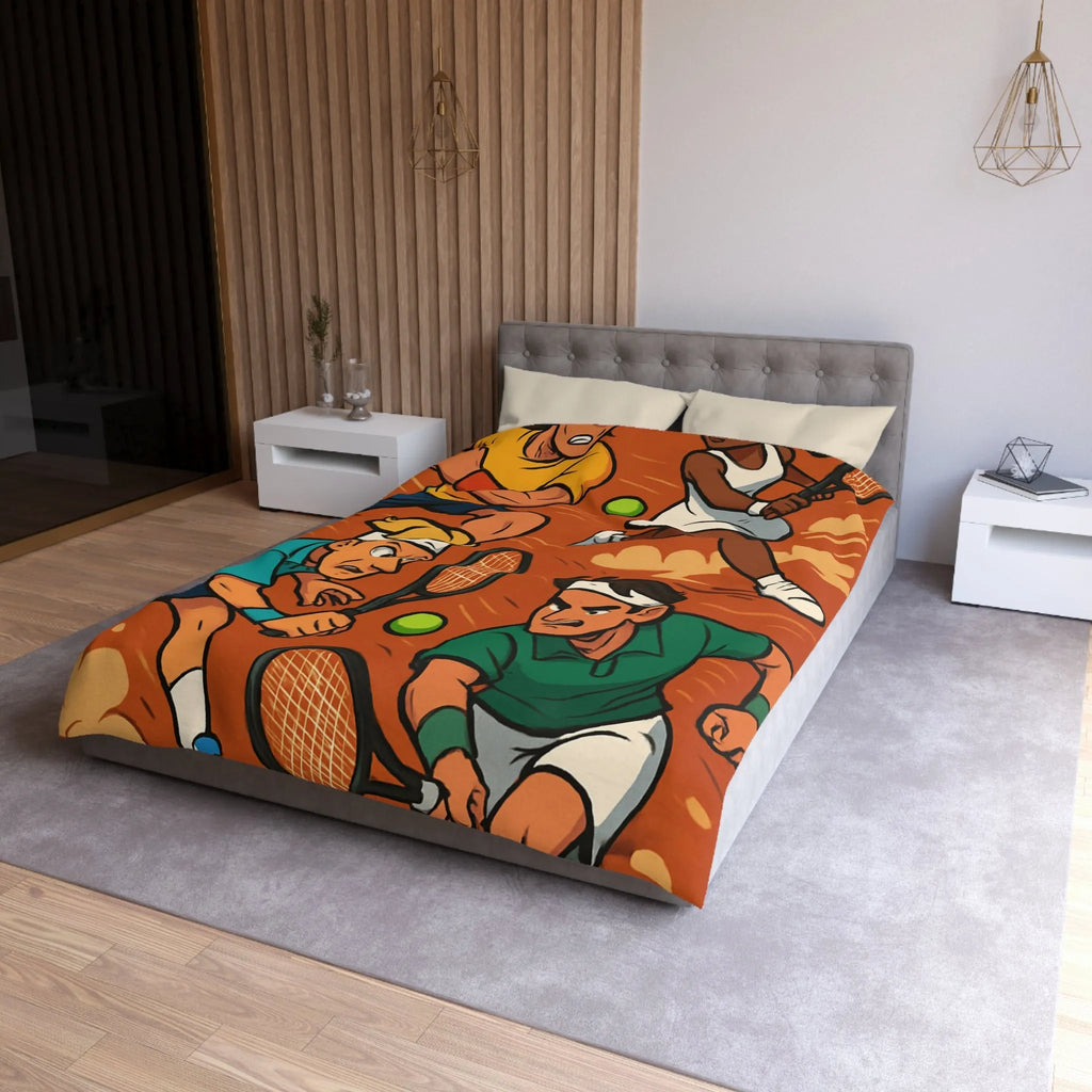Housse de couette dynamique de tennis avec joueurs animés et fond terre battue