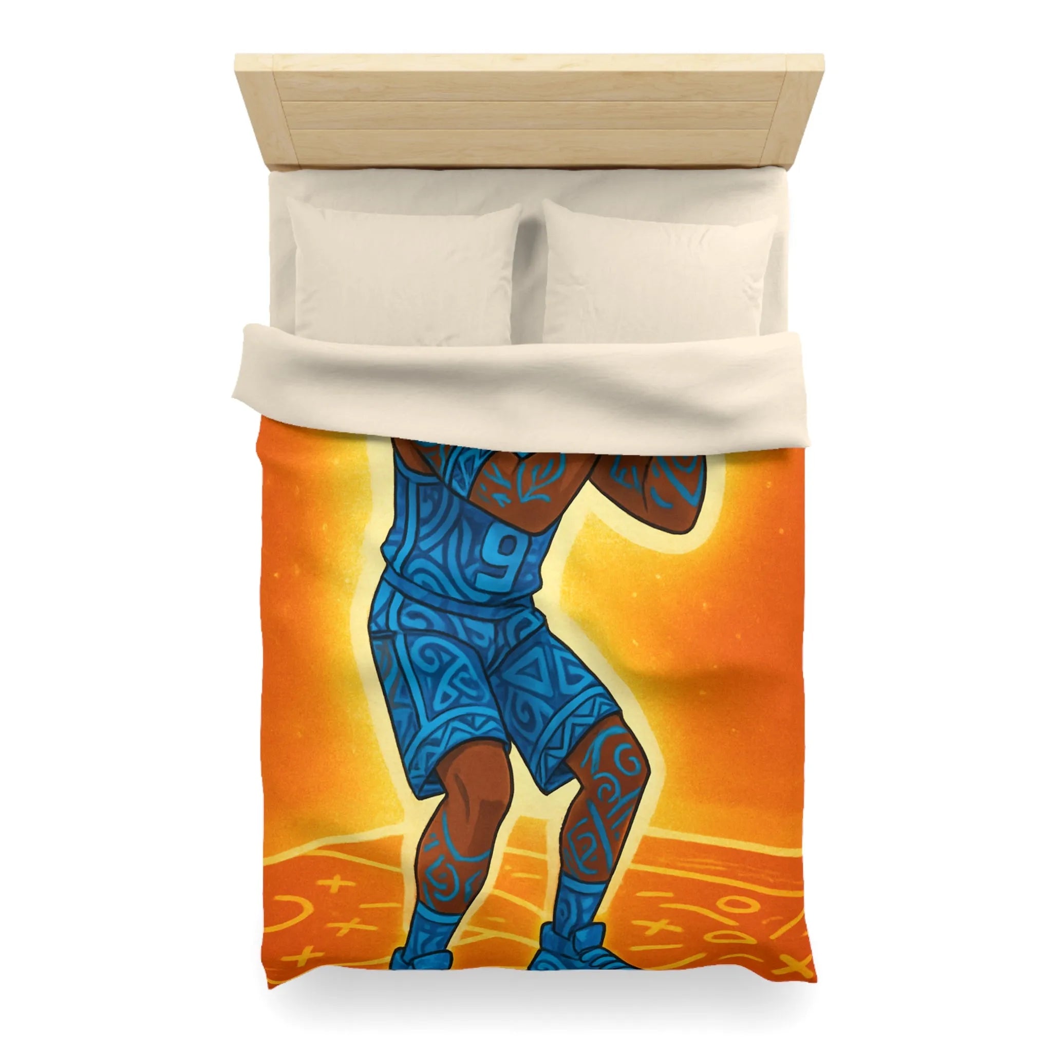 Housse De Couette Avec Joueur De Basketball Graphique En Bleu Sur Fond Orange