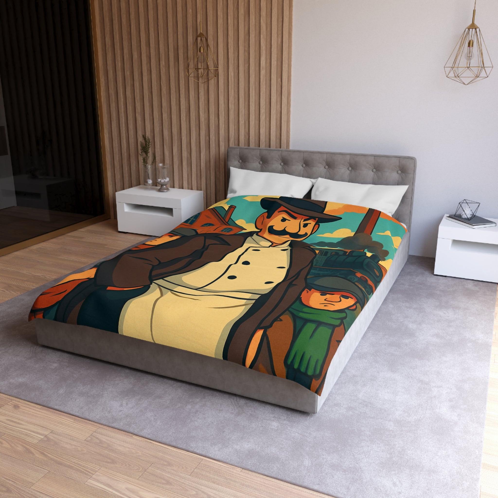 Housse de Couette Microfibre Motif Créatif Original Style Contemporain Chambre Élégante