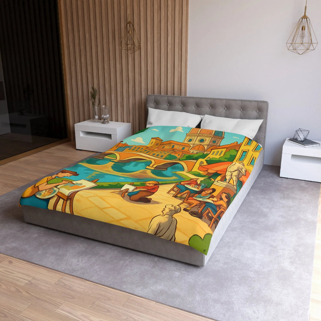 Housse de couette inspirée de ville artistique avec pont et cathédrale colorée