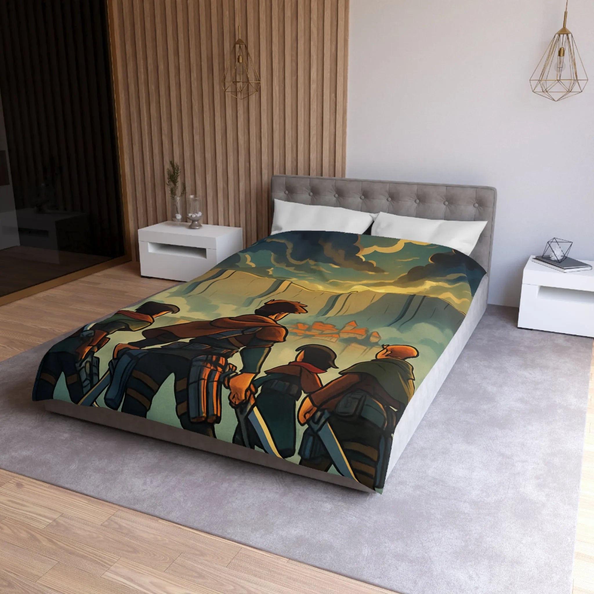 Épique housse de couette anime inspirée harmonie aventure dynamique murs personnages