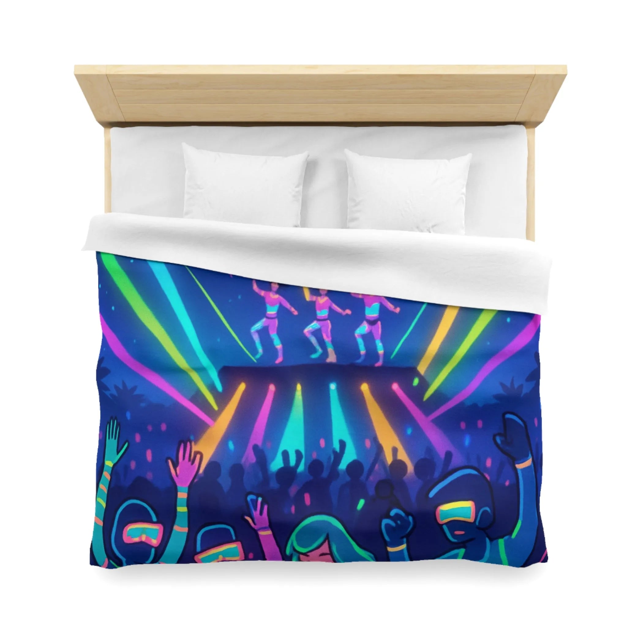 Housse de Couette Lumineuse à Motif Danse Futuriste et Éléments Cosmiques Néon