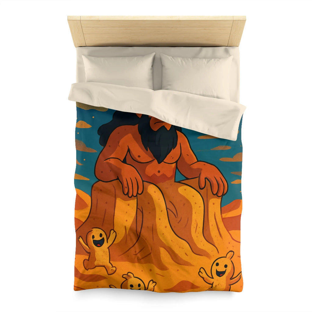 Housse de couette illustration désert démon cornu amusant créatures souriantes ciel étoilé