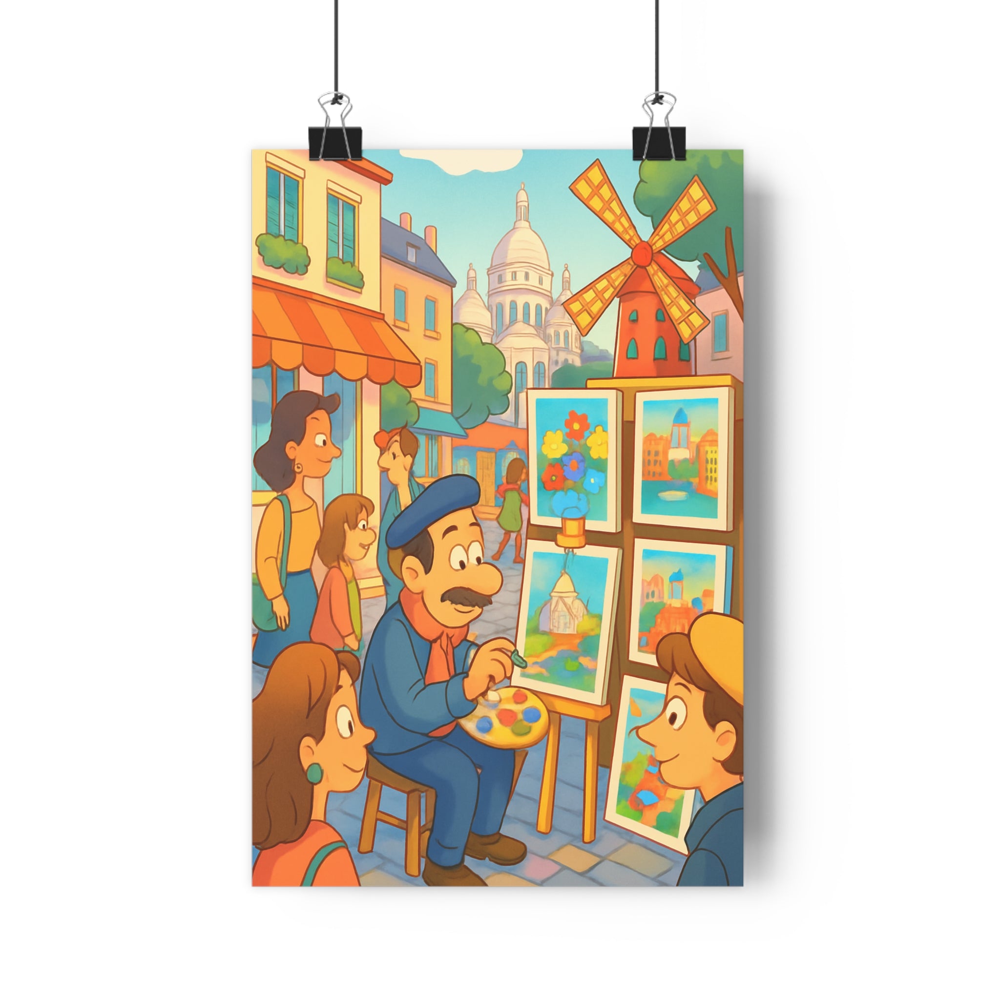 Poster décoratif pastel rêveur artistique parisien Montmartre salon chambre intérieur 30x46 ambiance chaleureuse élégante