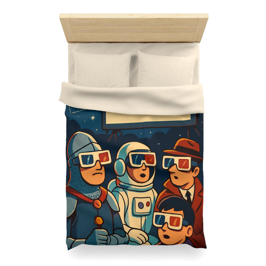 Housse de Couette Unique Inspirée Cinéma Rétro Avec Personnages Insolites Regardant Écran