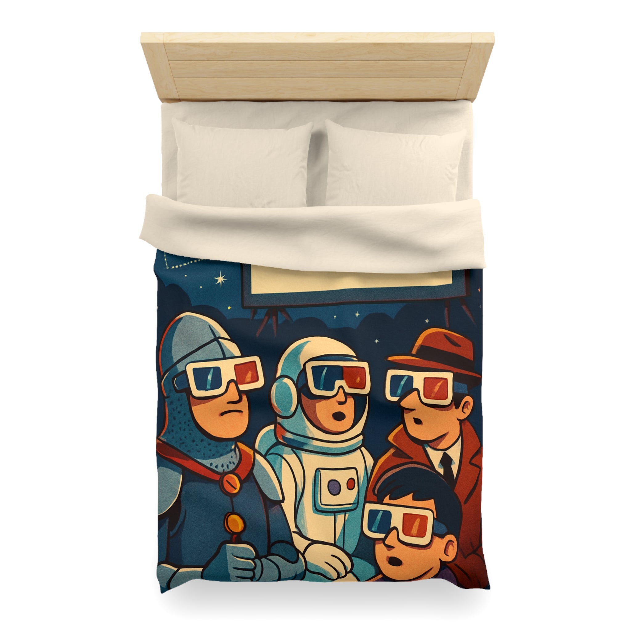 Housse de Couette Unique Inspirée Cinéma Rétro Avec Personnages Insolites Regardant Écran