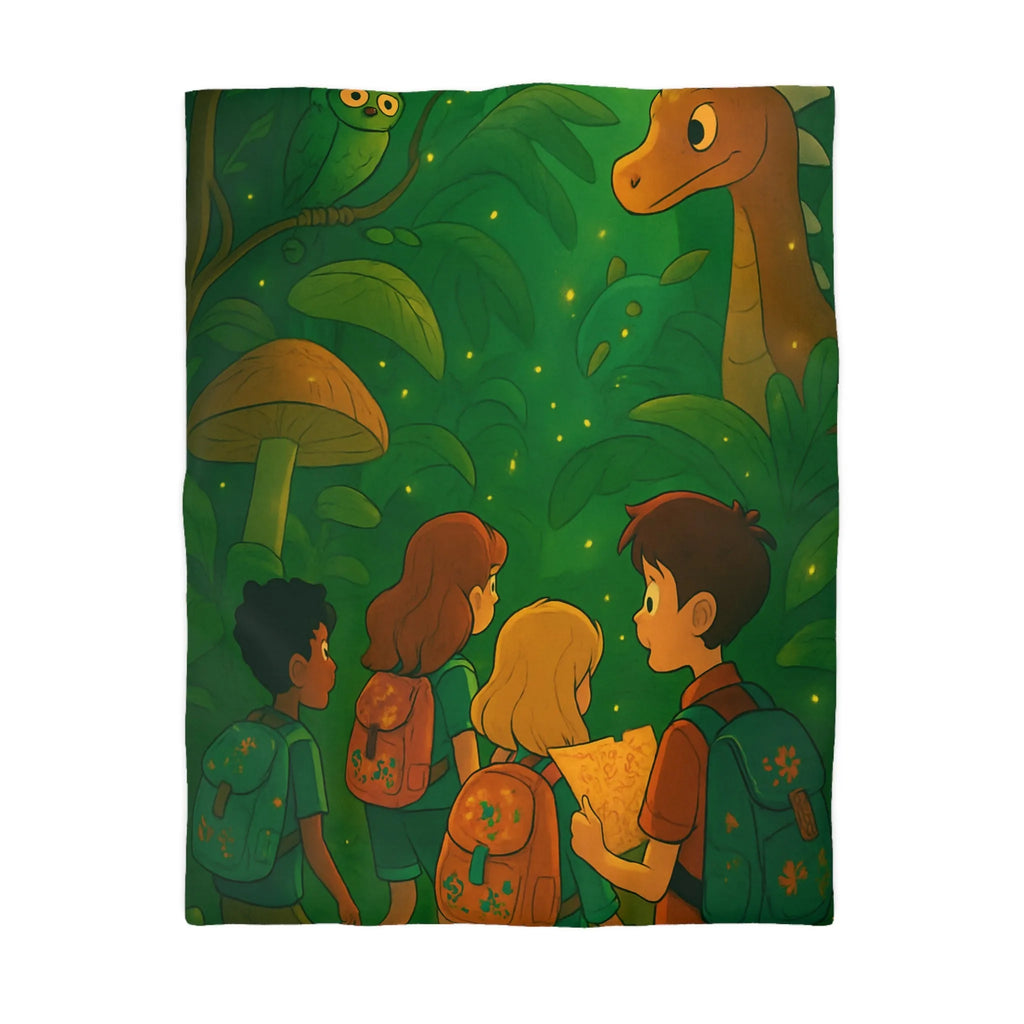 Housse de Couette Jungle Enfantine avec Créatures Magiques et Explorateurs Aventureux