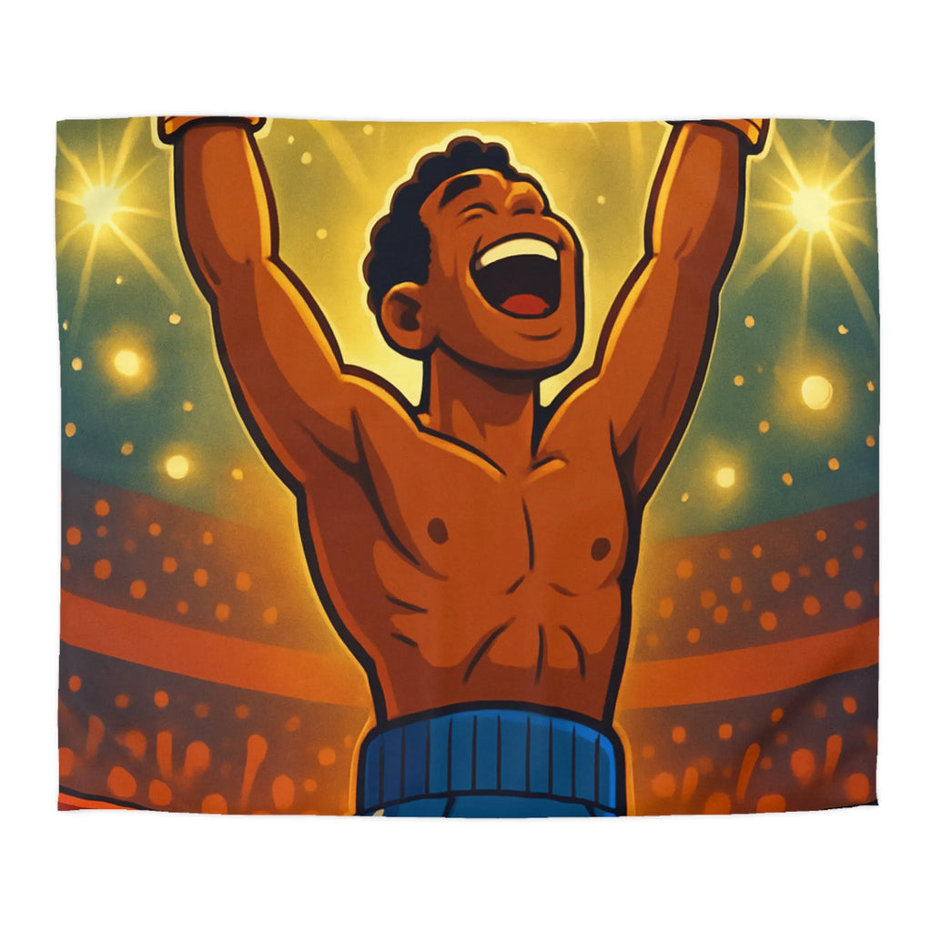 Housse de couette colorée avec boxeur victorieux et étoiles lumineuses illustrées