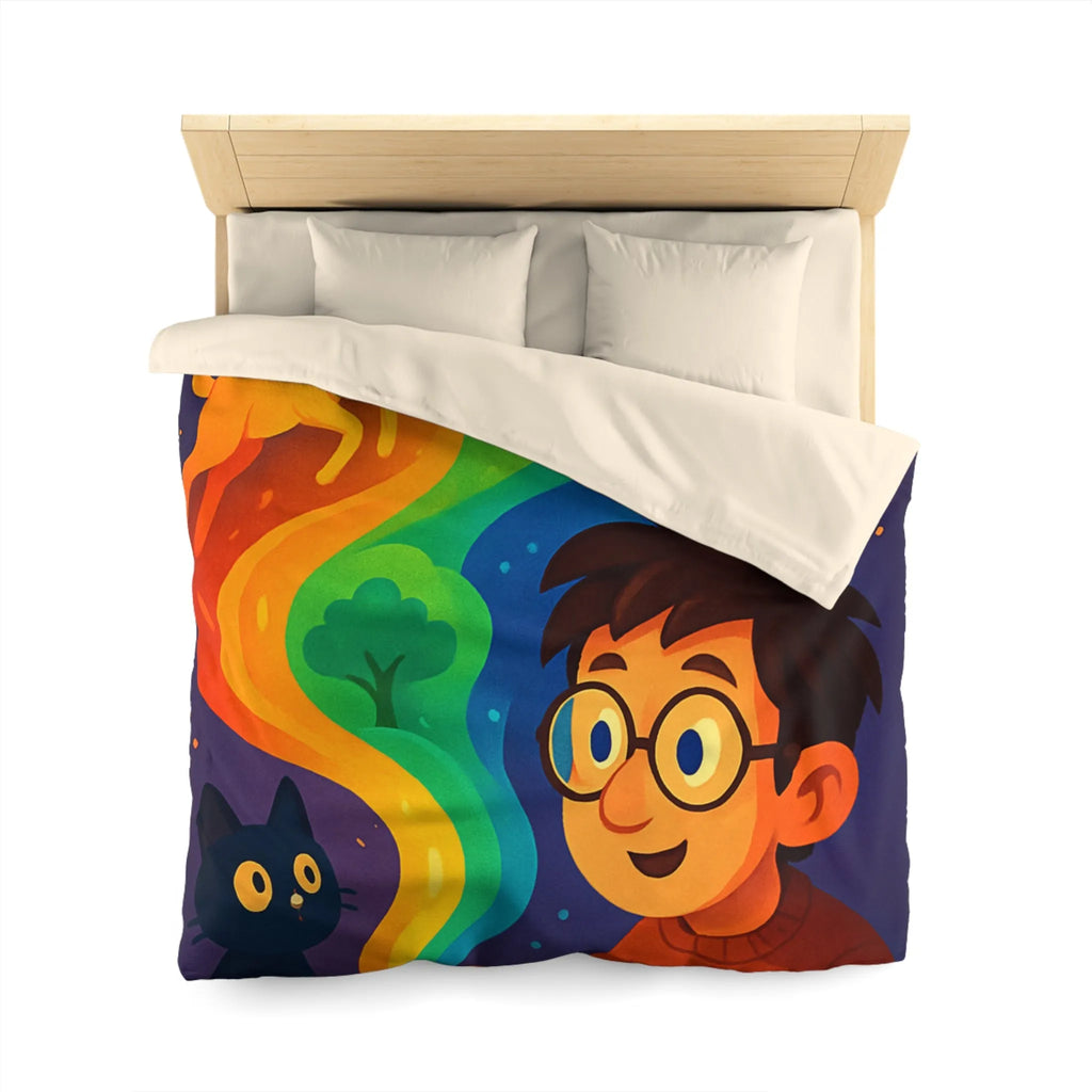Housse de couette colorée illustrée avec artiste, palette et animaux fantastiques