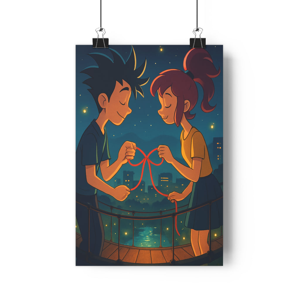 Poster décoratif anime romantique bleu orange lumineux chambre salon apaisant rêveur personnages élégance murale