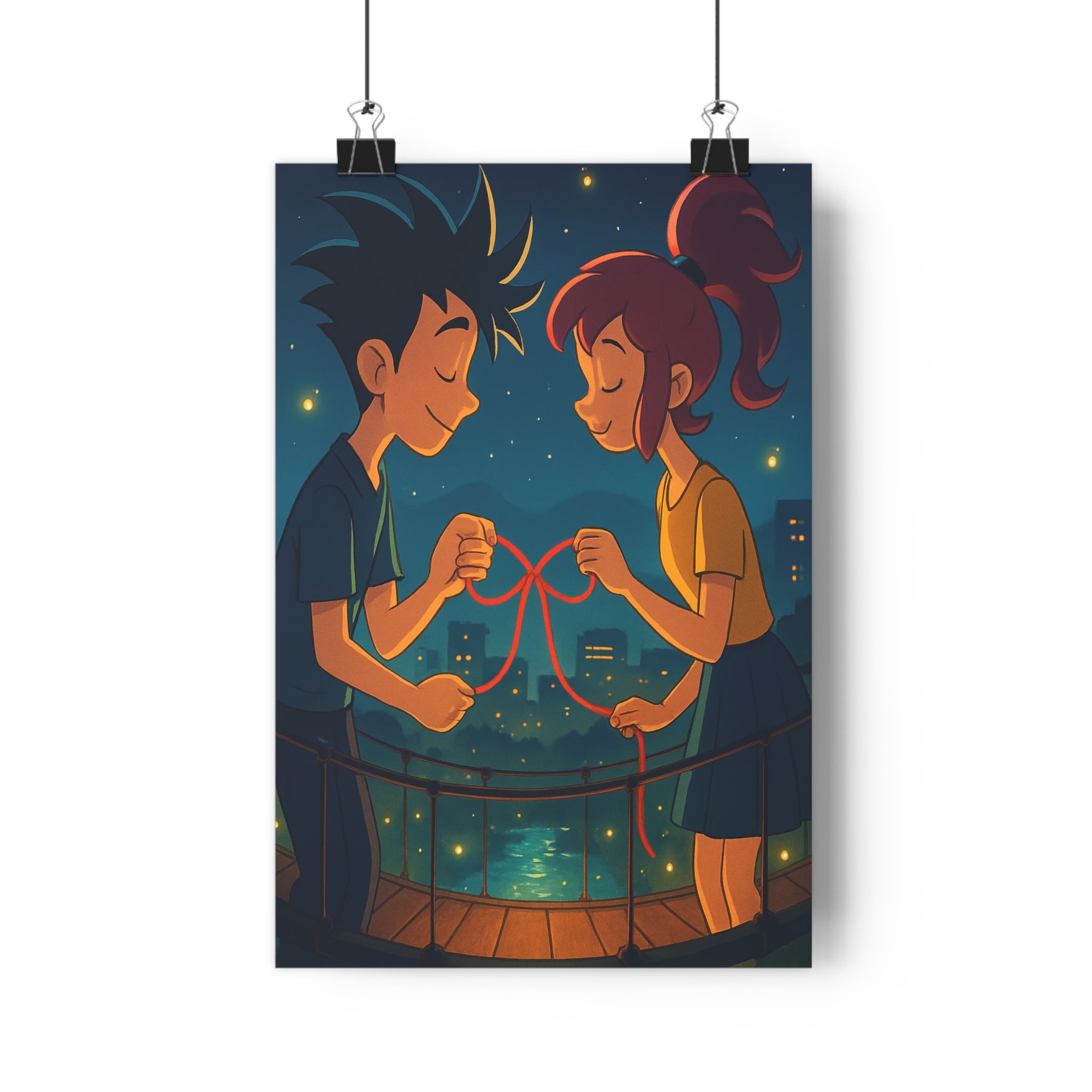 Poster décoratif anime romantique bleu orange lumineux chambre salon apaisant rêveur personnages élégance murale