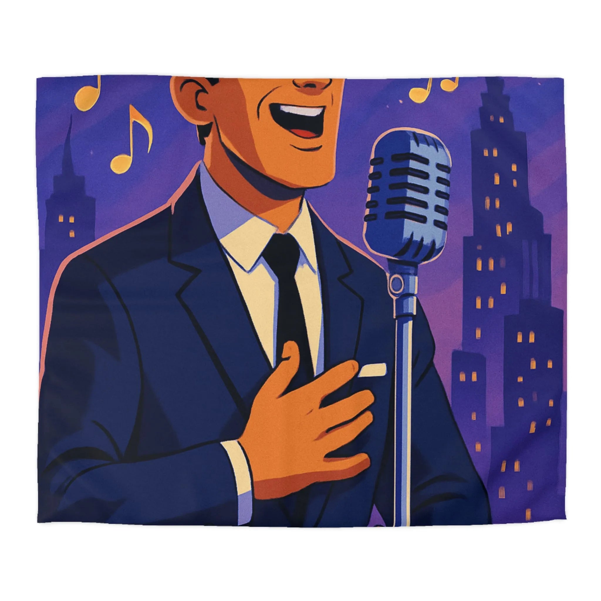 Housse de Couette Élégante pour Amoureux de Musique avec Chanteur et Micro Vintage