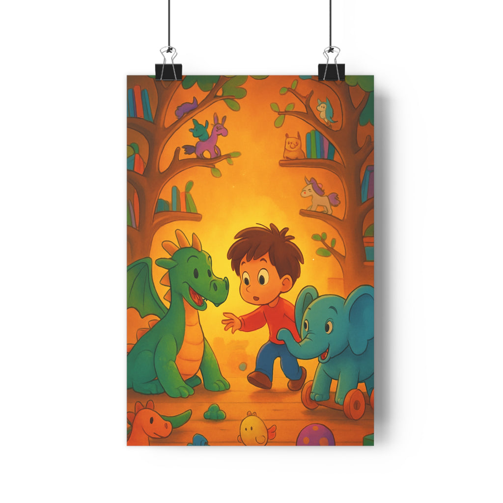 Poster décoratif coloré jungle enfants chambre joyeux ludique vert bleu orange créatures fantastiques qualité