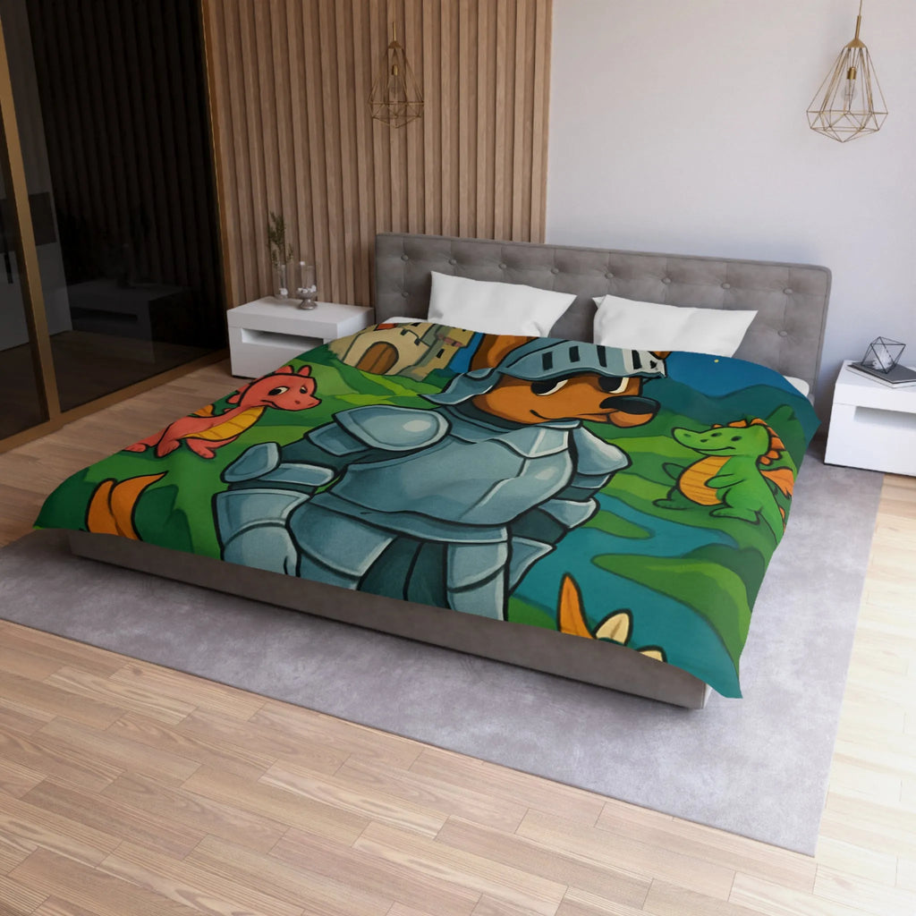 Housse de couette enfant chevalier courageux avec dragon et licorne fantastiques