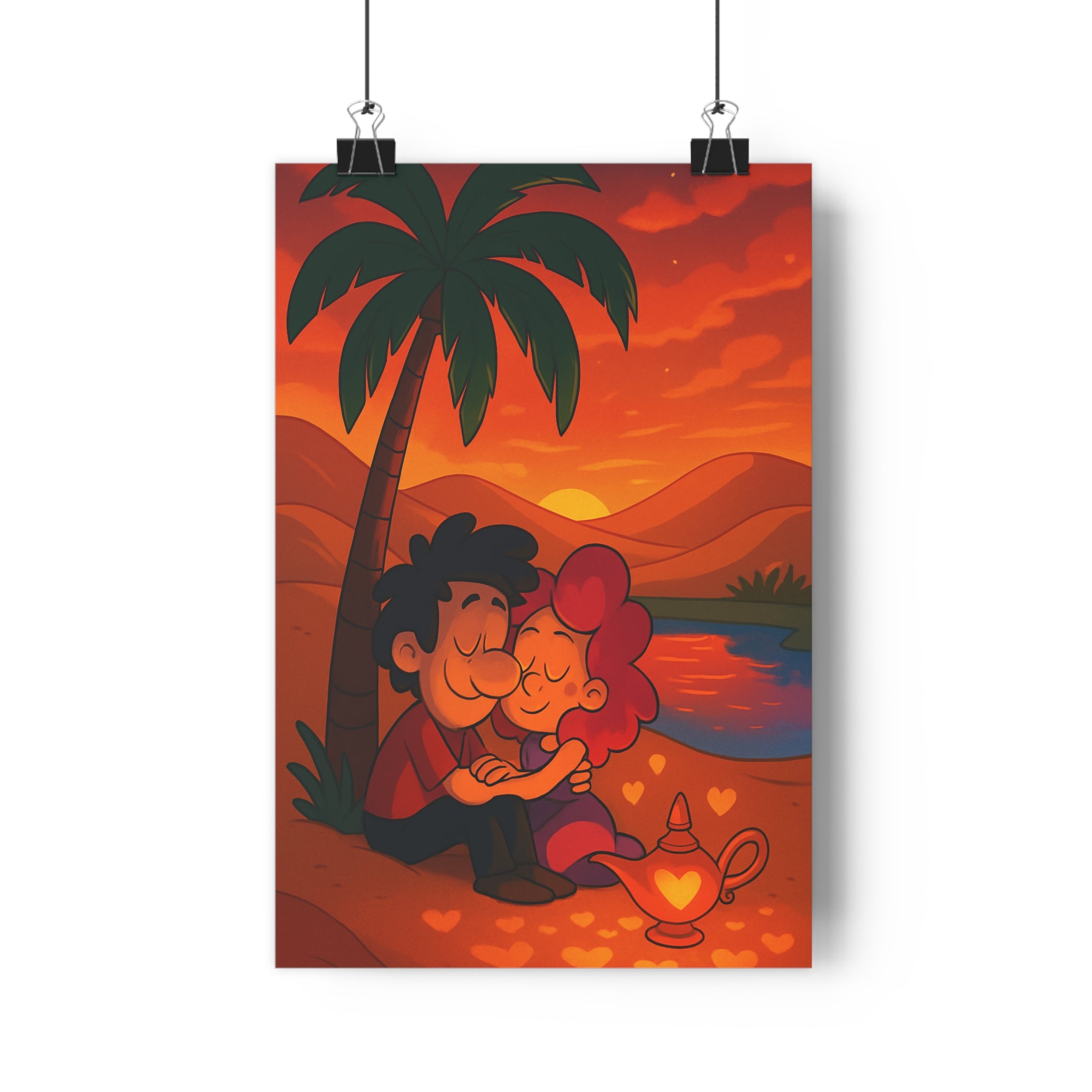 Poster décoratif romantique coucher soleil orange cartoon chambre salon chaleureux lumineux paysage magique qualité