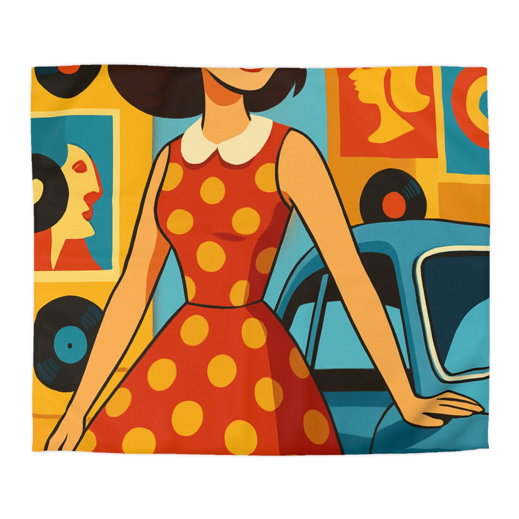 Housse de couette rétro colorée avec motifs années 60 style pop art vintage