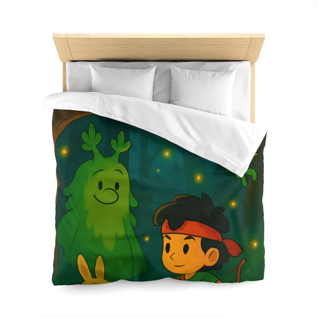 Housse de couette enfant illustrée avec scène de forêt enchantée et personnages magiques