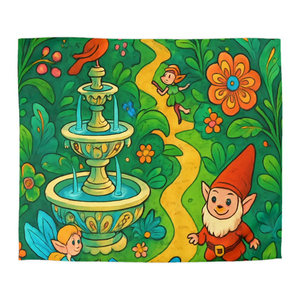 Housse de couette enfant avec lutins, fées, et papillons dans une forêt enchantée