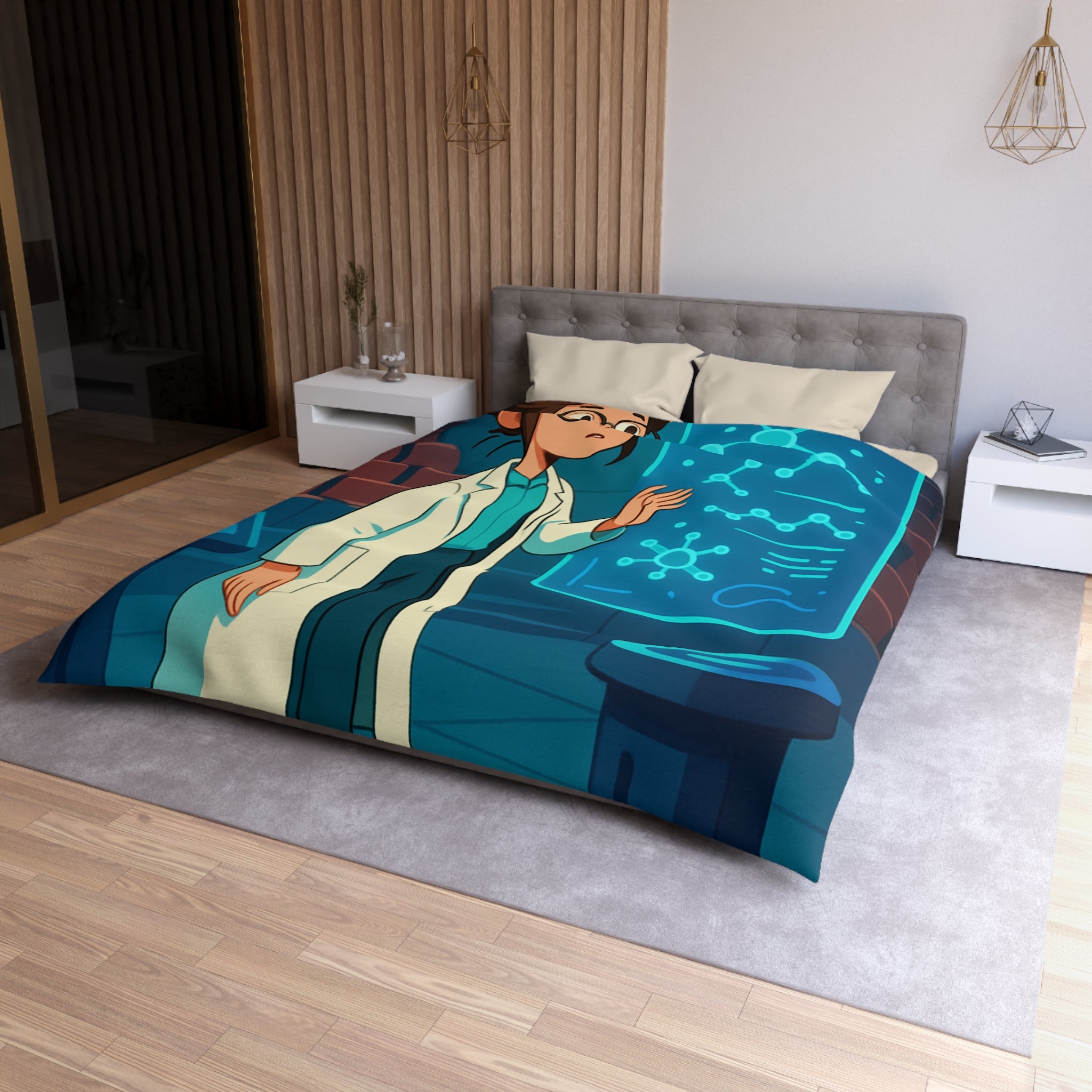 Housse de Couette Moderne avec Motif Futuriste et Design Scientifique Innovant