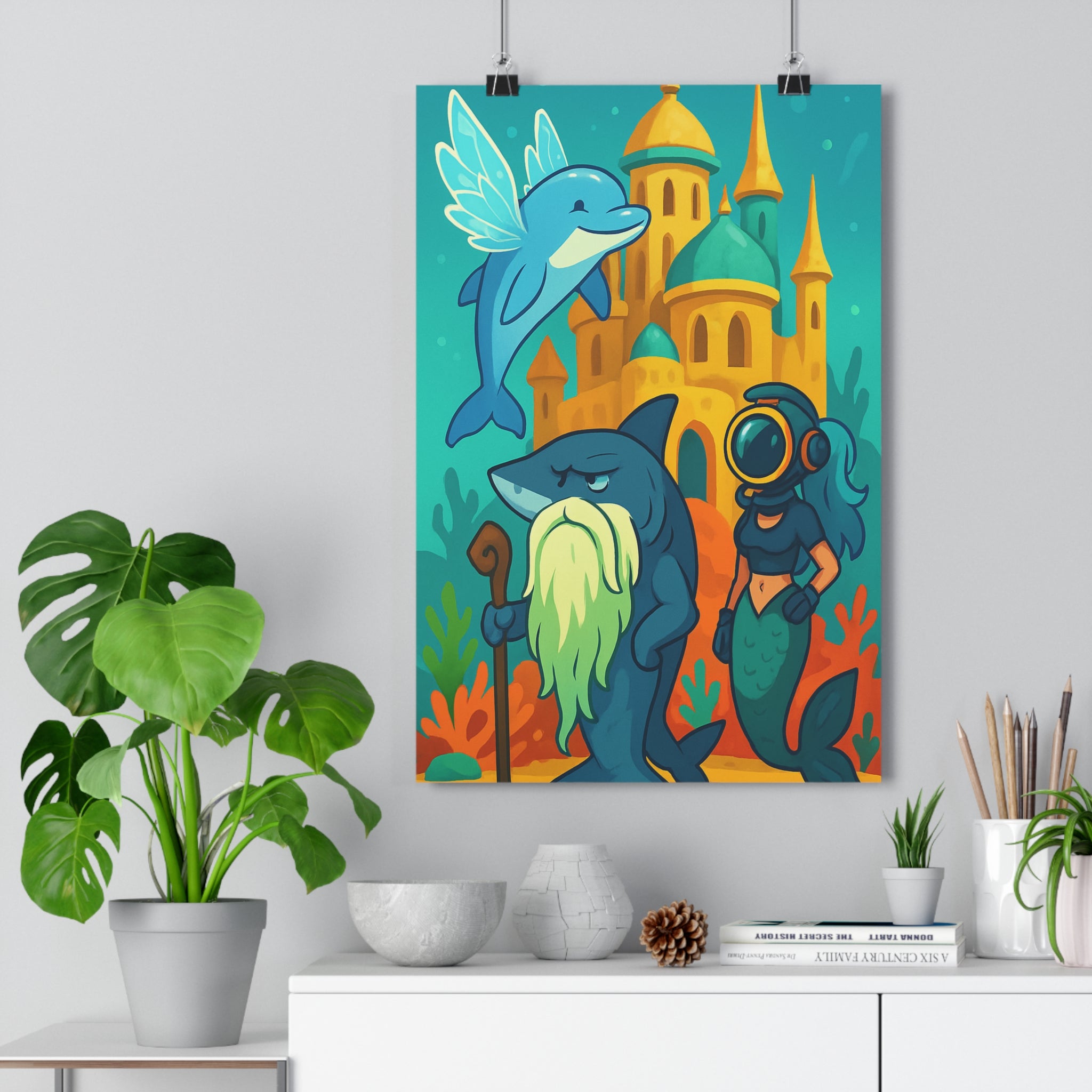 Poster décoratif sousmarin bleu orange vert enfant aventure magique moderne chambre créatif 30x46 cm