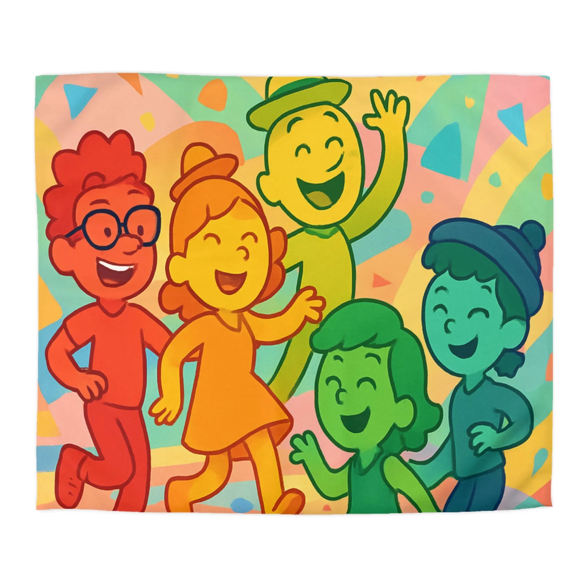 Housse de Couette Colorée avec Enfants et Motifs Géométriques pour Chambre Joyeuse