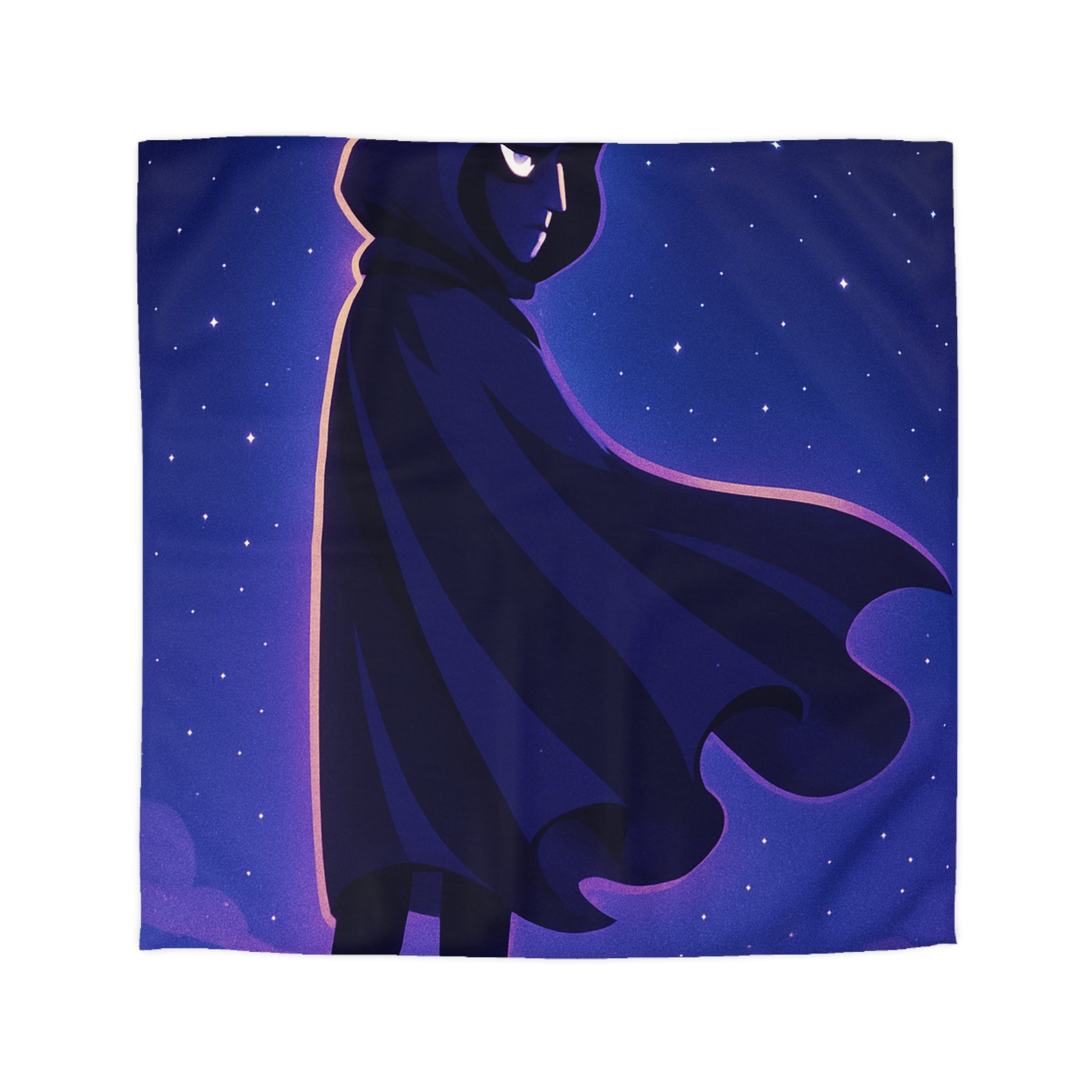 Housse de couette mystérieuse avec silhouette en cape sous un ciel étoilé magique