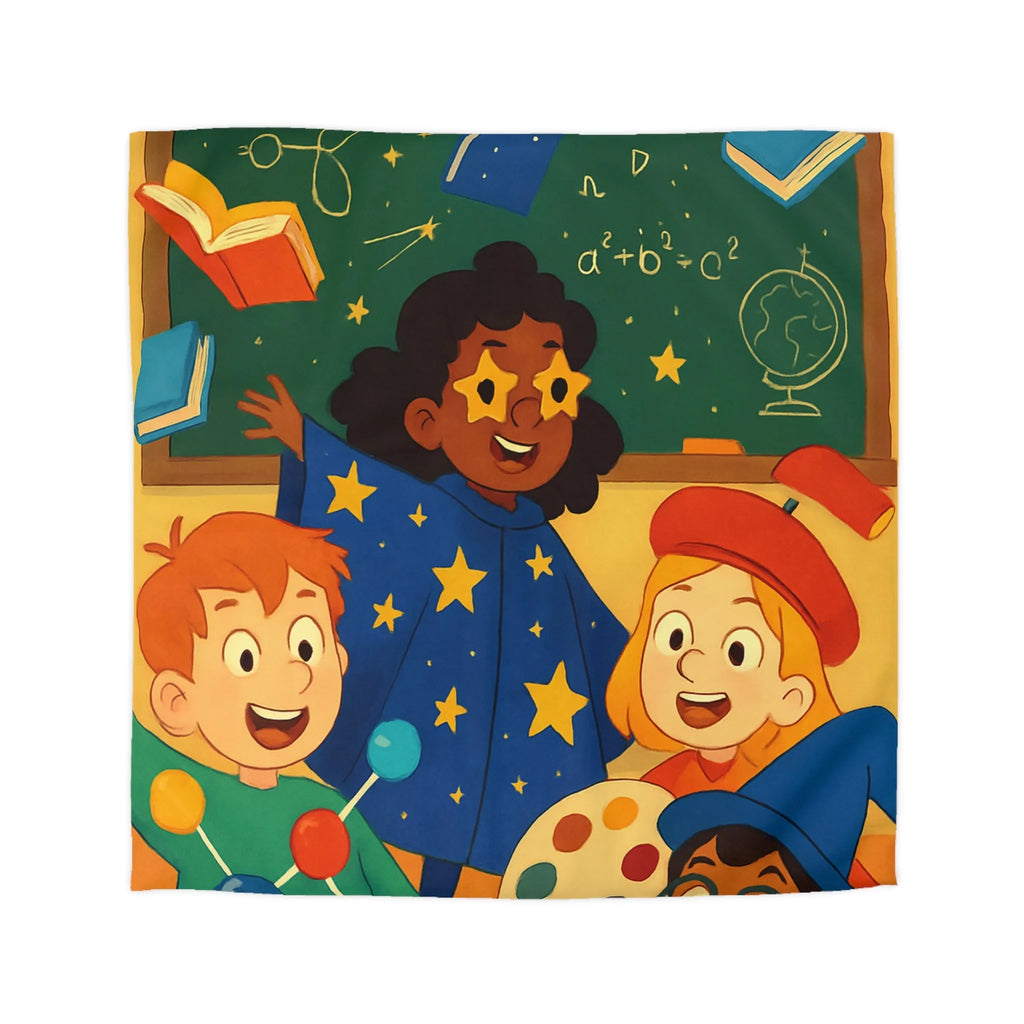 Housse de couette éducative colorée avec enfants et univers de l'apprentissage joyeux