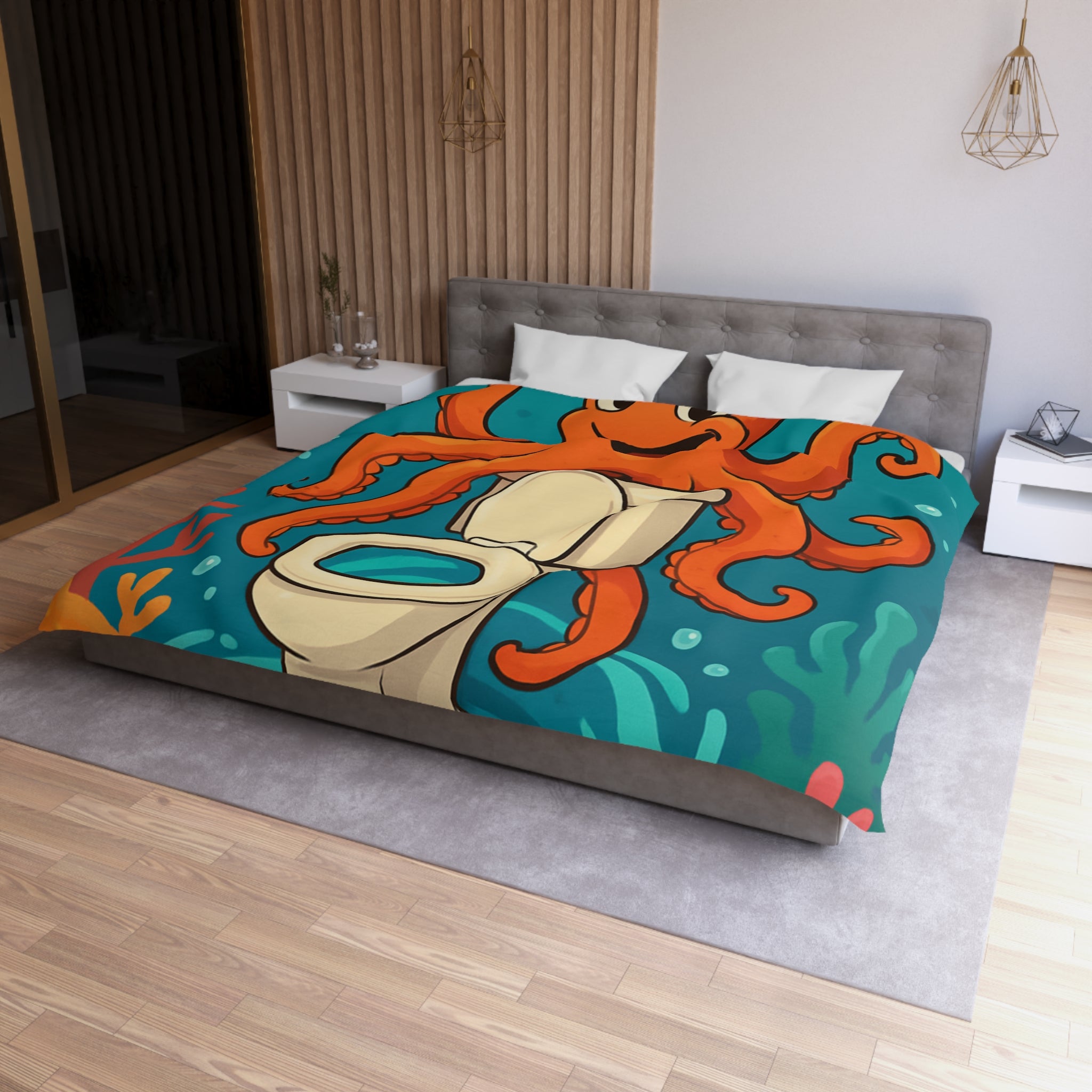 Housse de Couette Thème Marin avec Poulpe Joyeux et WC Tourbillonnant