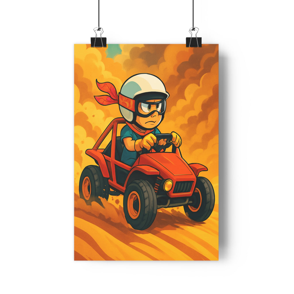 Poster décoratif dynamique aventurier jaune orange cartoon aventure chambre salon style 30x46 course buggy